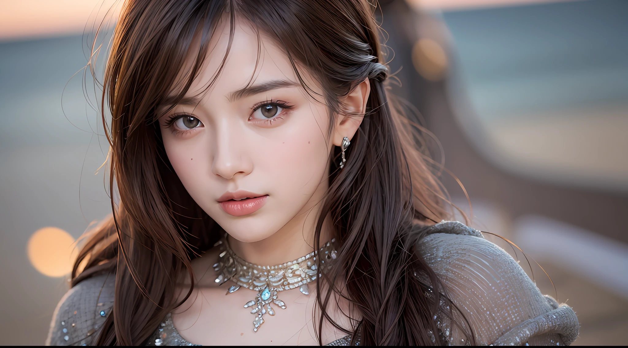 Best quality, realistic, realistic, extremely detailed, extremely delicate and beautiful, RAW photo, professional lighting, facial lighting, depth of field, single focus, full body, a 20 year old female, (night, beach, starry sky: 1.4), brown Hair, Brown Eyes, Smaller Head, Fashion Girl, Beautiful Eyes, Real Face, Real Skin, Realistic Face, Realistic Skin, Detailed Eyes, Detailed Facial Features, Detailed Clothes Features, (Fashion Clothes: 1.3 ), (Fashion hairstyle: 1.3) dynamic pose, looking at viewer, detailed face and chest, (pureerosface_v1:0.33), (ulzzang-6500:0.33),