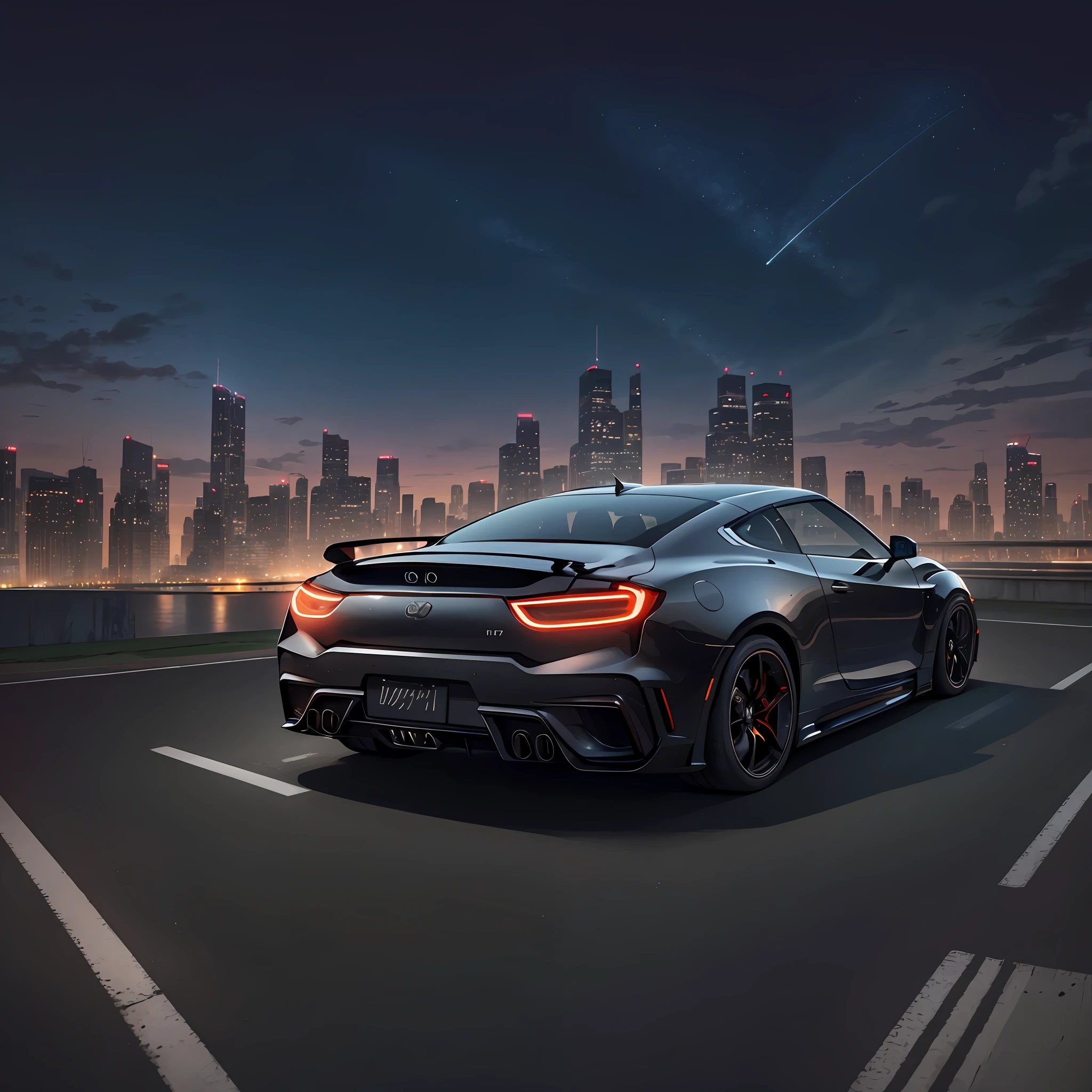 (32 Skylines) (Vector illustration) Imagine the main scene, BREAK,
The car is placed in the center of the frame, emphasizing its sleek lines and aerodynamic design, BREAK,
Behind it, the city skyline at dusk, silhouetted buildings in the sky in orange, pink and deep blue gradients, BREAK,
The headlights of the car turn on, emit a warm glow on the asphalt below, reflect off the glossy surface, BREAK,
The perspective is from a low angle, which makes the car look even more dominant and powerful in the scene, BREAK,
The overall mood is anticipation and excitement, a sense of speed and freedom associated with the open road, and a city waiting to be explored. --auto --s2