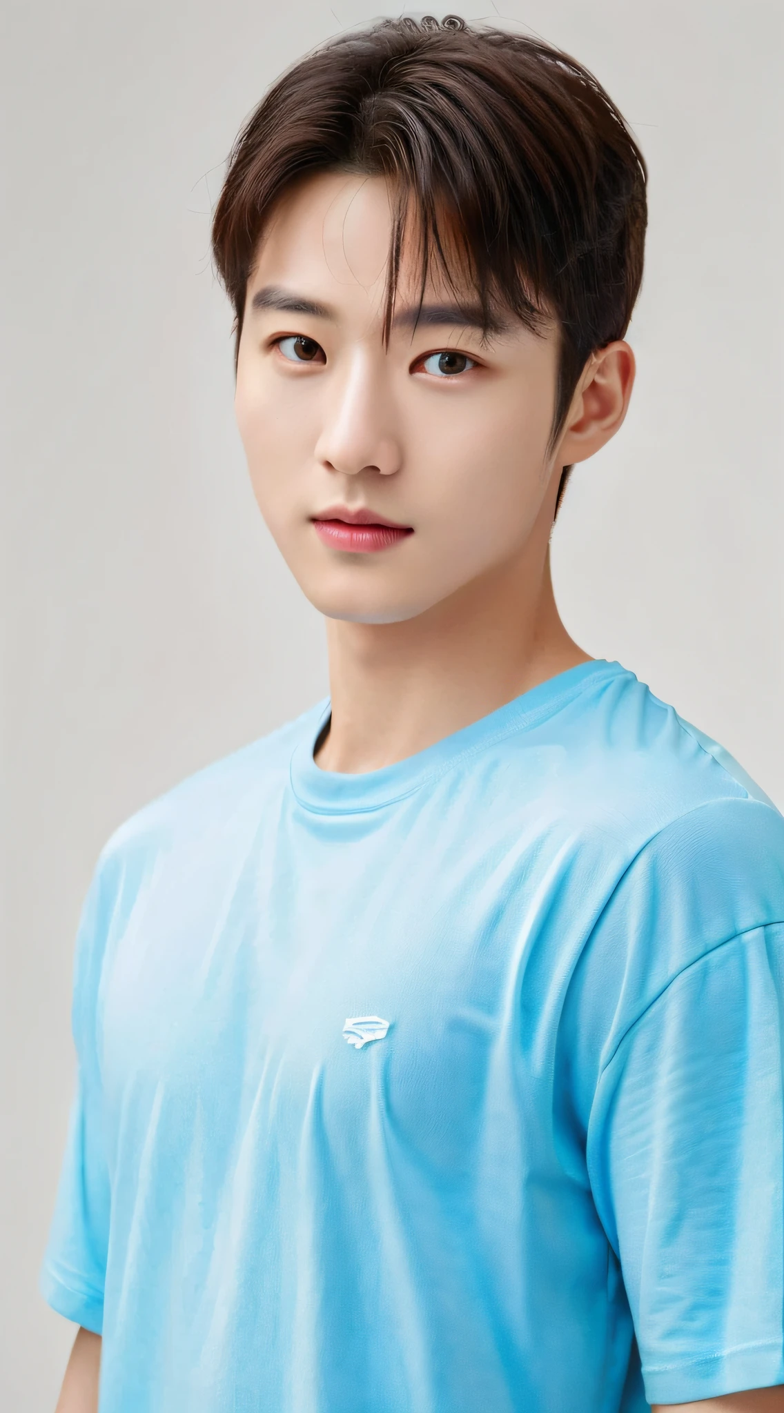 Oppav3, (masterpiece, super high quality, high resolution, 8K, complex: 1.2), (detailed face: 1.2), (wearing t-shirt: 1.5), handsome, detailed skin, pores, absurd, clumsy, 1boy, male focus, (realistic)), good lighting quality, muscle veins, (((pale skin)), curved, balanced eyes, brown eyes,