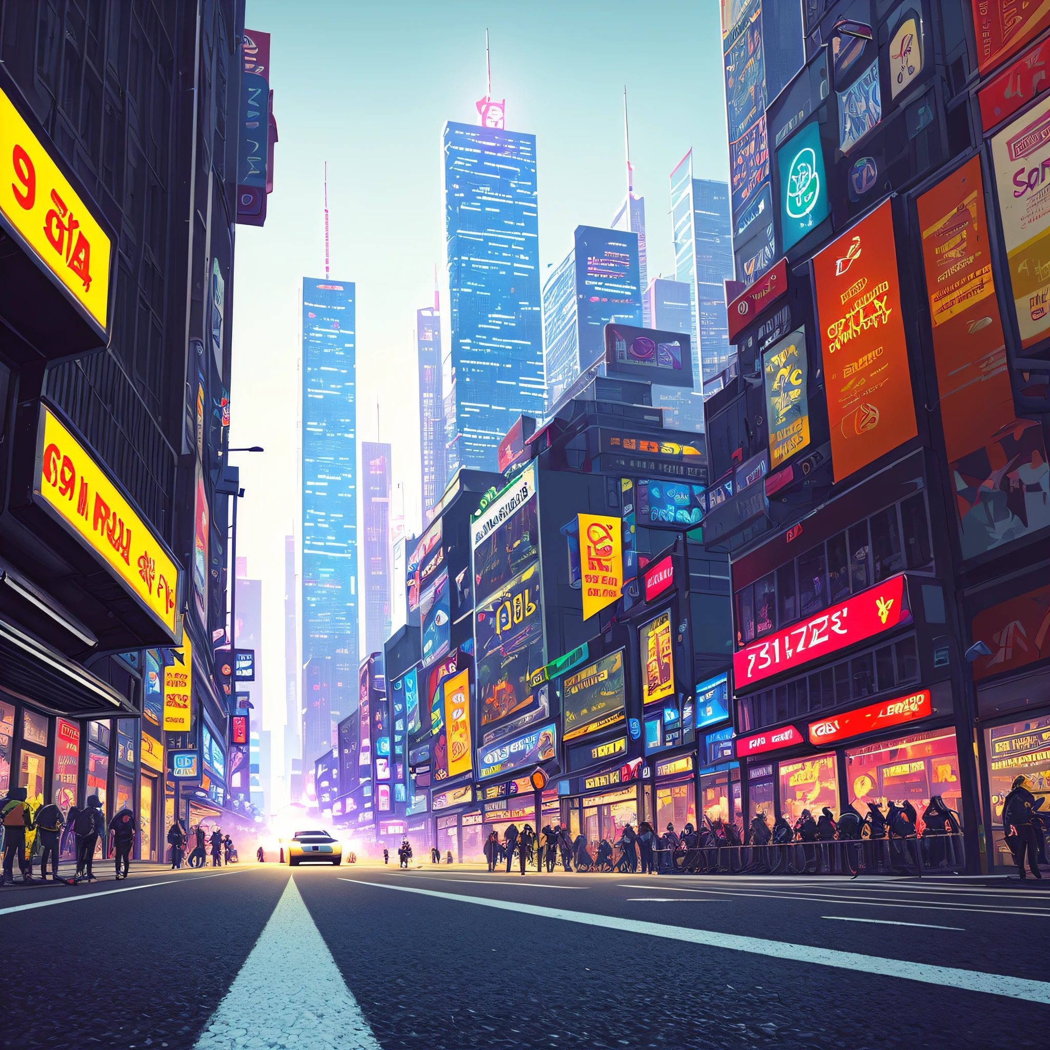 On the streets in the city, game CG, game illustration, best adobe stock, 8 K high detail concept art, game key art, on the street track, detailed game art illustration, pc screenshot, game art, close-up empty scene showing crowded lively scene, no cars on the road