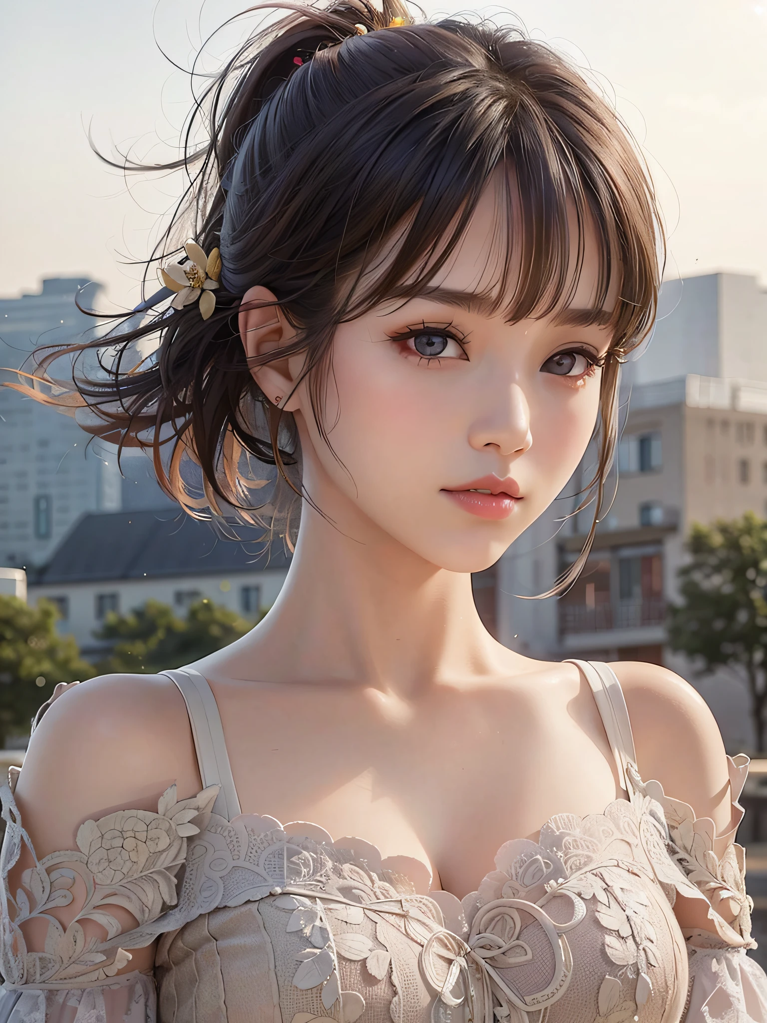 Alafe asian woman with messy buns in dress, lovely delicate face, girl cute fine face, gwise, portrait cute fine face, trend on CGSTATION, Yang Juncheng, beautiful delicate face, beautiful portrait picture, beautiful asian girl, Yang Juncheng, Yang J, Saki Michan, girl portrait