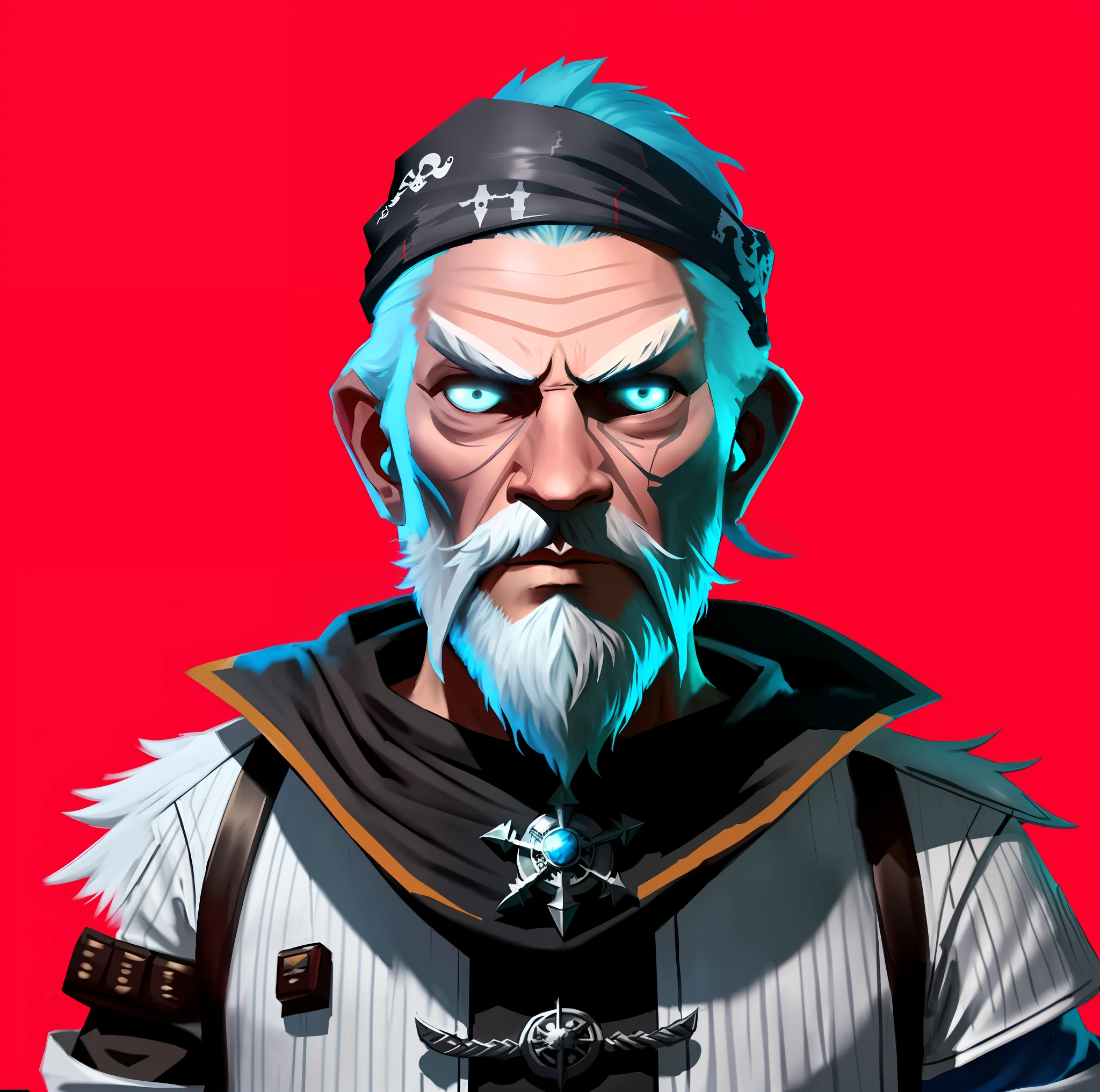 beard is symmetrical whiskers and elegant light bluish white,elegant space pirate outfit