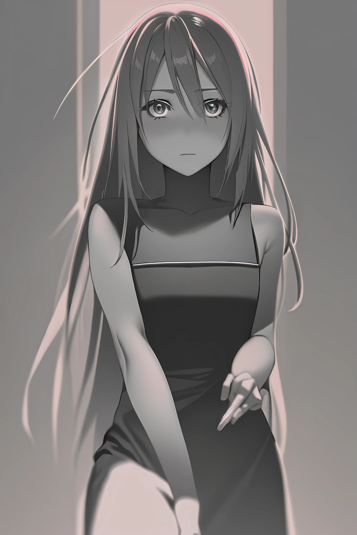 Pink cute anime long hair (Realism: 1.8), Original Photo, 1girl, Bare Shoulder Deep Shadow, Understated, Cold Light
