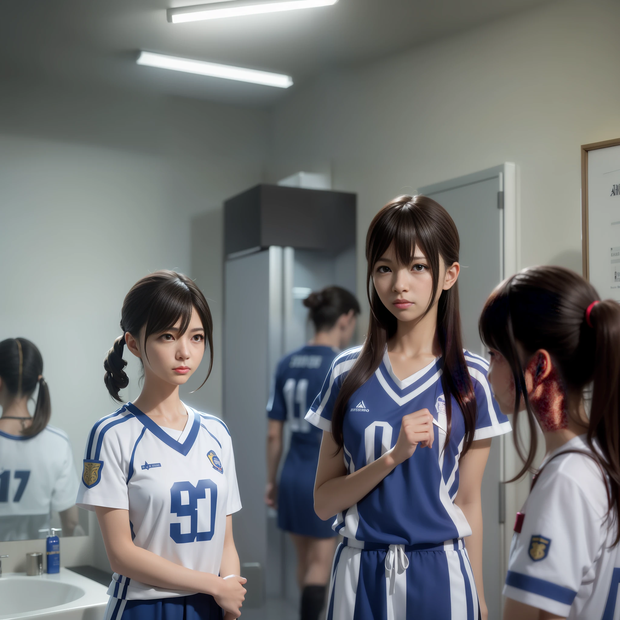 there is a woman in a uniform standing in a bathroom, akihiko yoshida. unreal engine, realistic anime 3 d style, still from a live action movie, anime. soft lighting, makoto shinkai. octane render, octane render. by makoto shinkai, makoto shinkai. digital render, 3 d anime realistic, photorealistic anime girl render