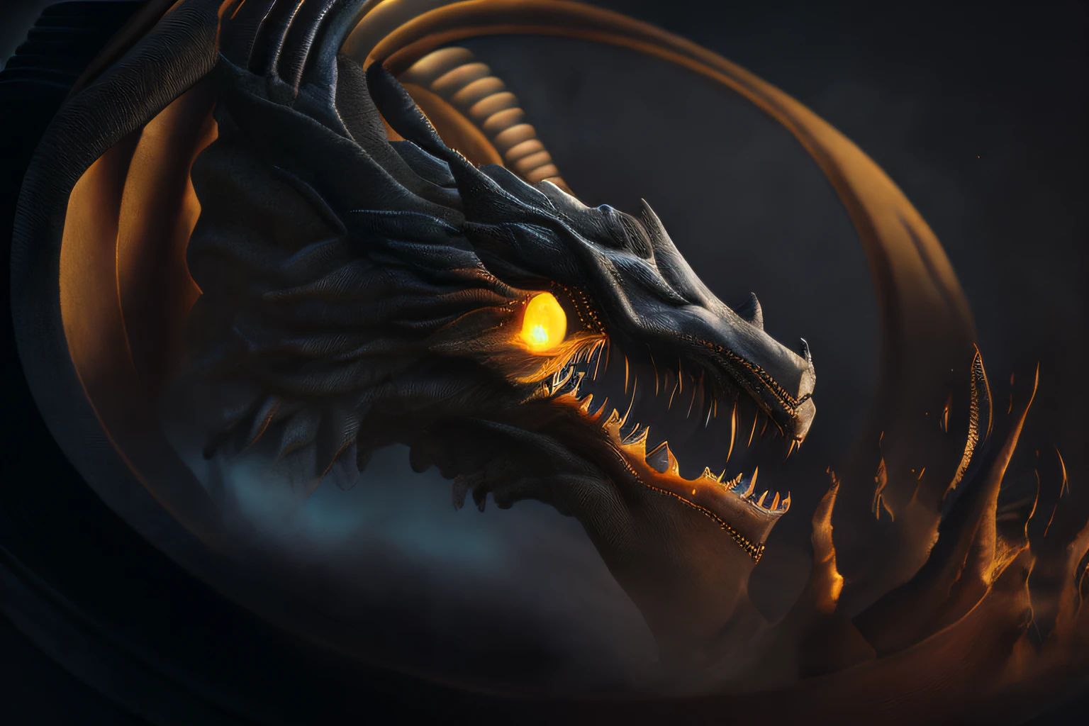 (Epic Cinematography: 1.3) (Dark Scenes: 1.2) with moody sidelight, (rimlight: 1.2) silhouette, (huge dragon face: 1.3) in smoke, (embers: 1.2) glowing in his nostrils , low flames glowing in his mouth, (detailed glowing eyes: 1.1) haunting gaze (HyperSmoke: 0.4) (Unddep_768: 0.4) (UTIL_PortraitHelper: 0.6) award-winning vfx for weta digital and Houdini smoke simulation wavelet (STY_mjgs: 0.3) (STY_MJ_dgtlv2: 0.3) kc16-v3-6250 (STY_rzminjourney: 0.3) Rule of thirds Fibonacci spiral composition, Hasselblad medium format, Carl Zeiss, amazing contrast, incredible Dynamic Range