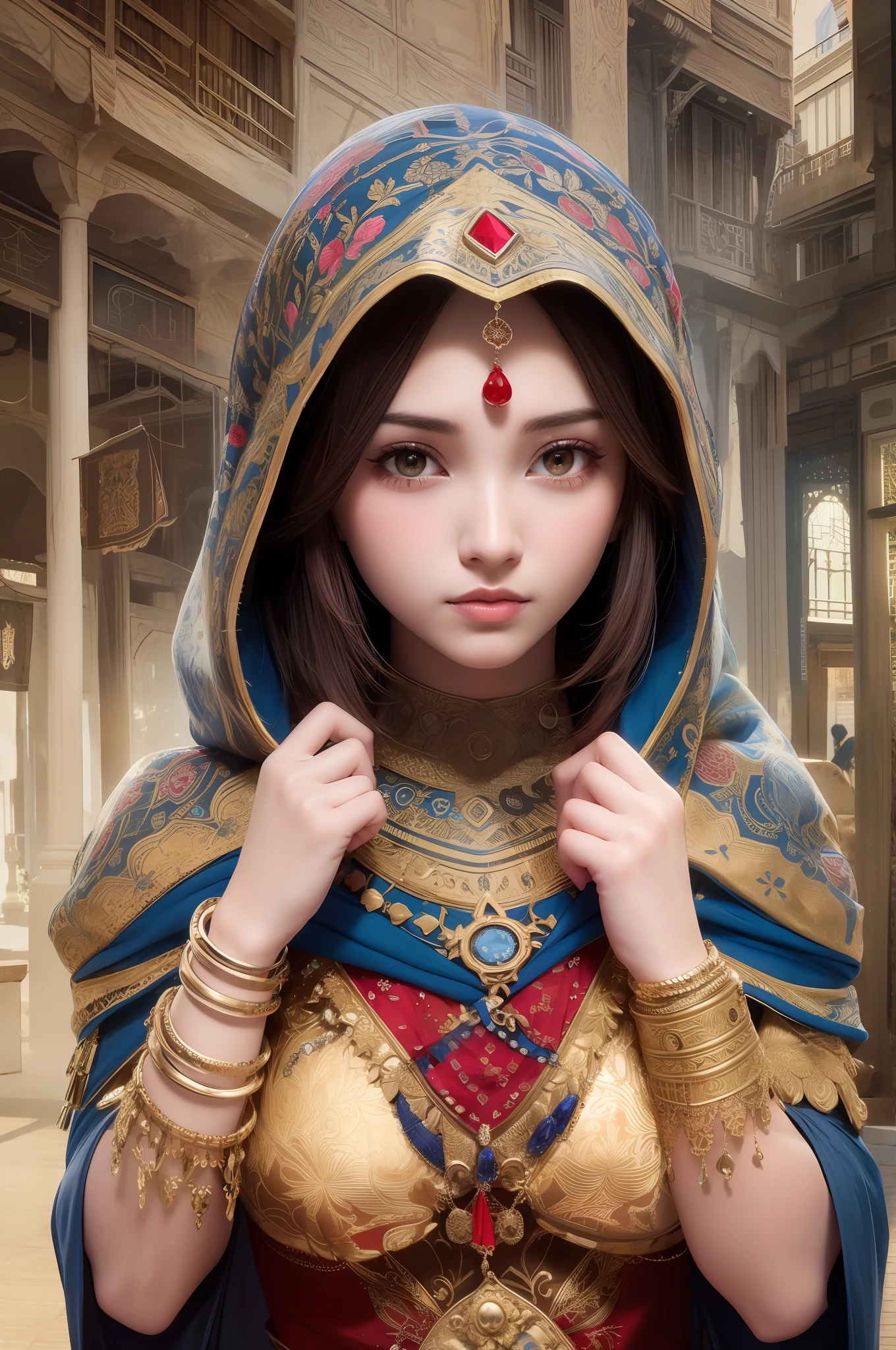 Fill red color that suits well with her red cloth