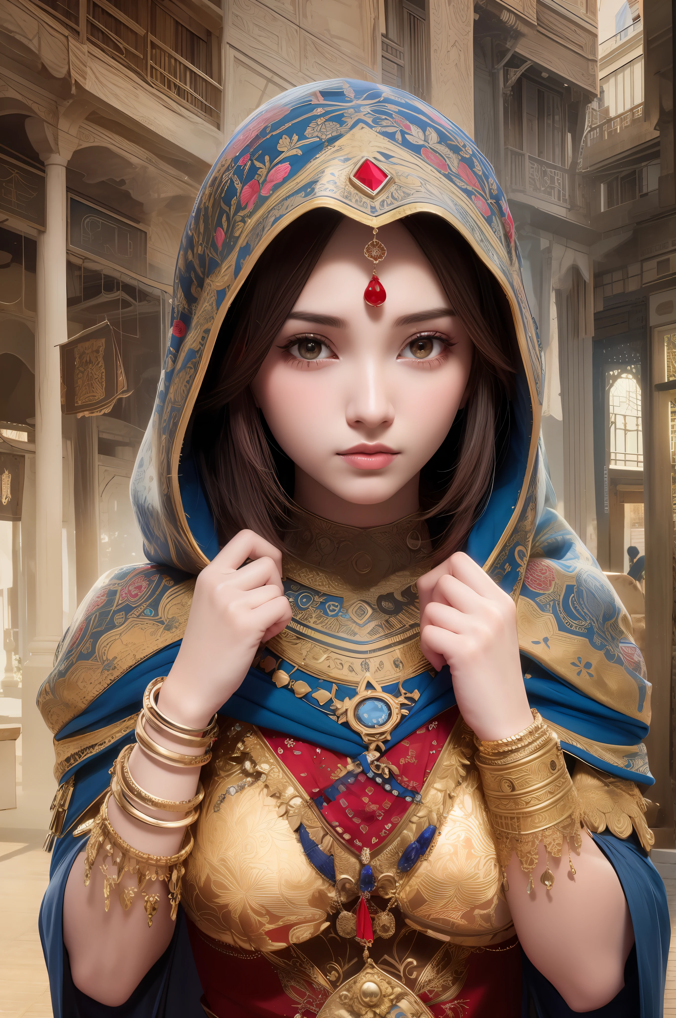 Fill red color that suits well with her red cloth