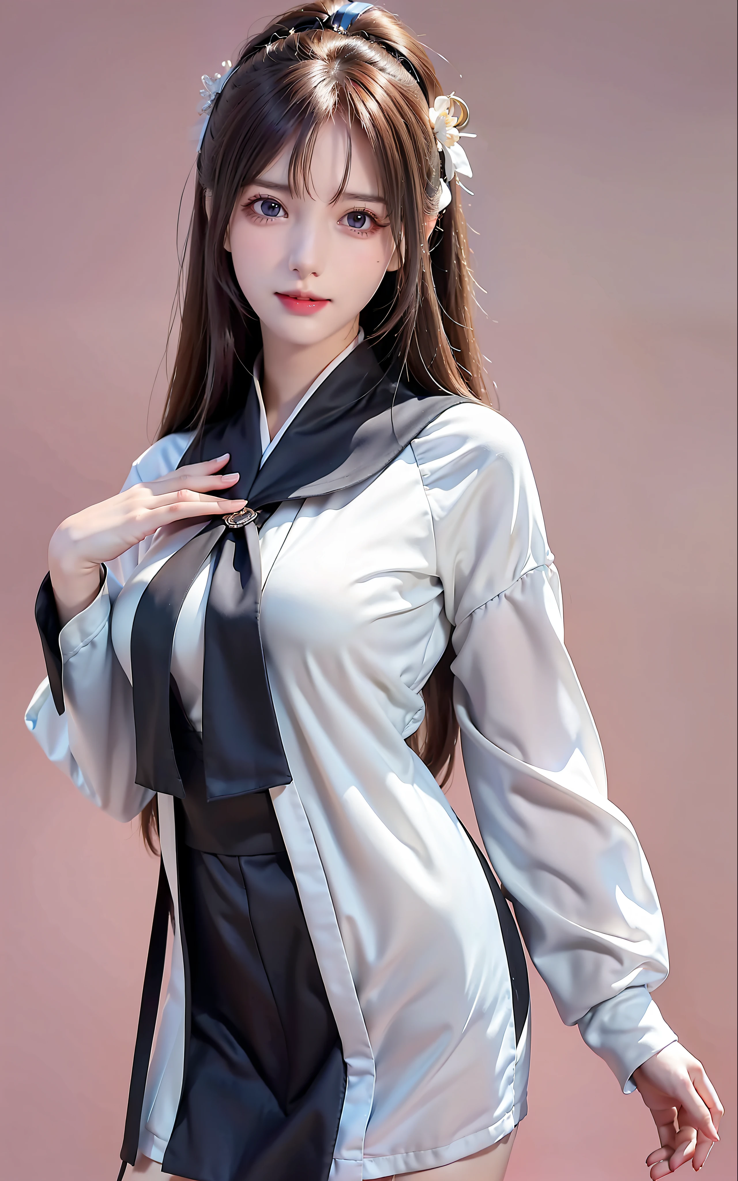 1girl,beautiful vintage color, instagram (photorealistic, high resolution:1.4), ((puffy eyes)), looking at viewer, , full body (8k, RAW photo, best quality, masterpiece:1.2), (realistic, photo-realistic:1.37),(sharp focus:1.2), professional lighting, photon mapping, radiosity, physically-based rendering, (pale skin:1.2),(small breasts:1.2), looking at viewer, (middle hair:1.5), portrait, purple eyes, (sliver hair:1.1),bangs, (simple background:1.4), solo, upper body, realistic,(masterpiece:1.4),(best quality:1.4),(shiny skin),fashi-girl,makeup,smile(skinny,closed mouth,shy :1.3) ,(standing,black Stewardess uniform,Necromancer:1.1),medium bust,sexy pose