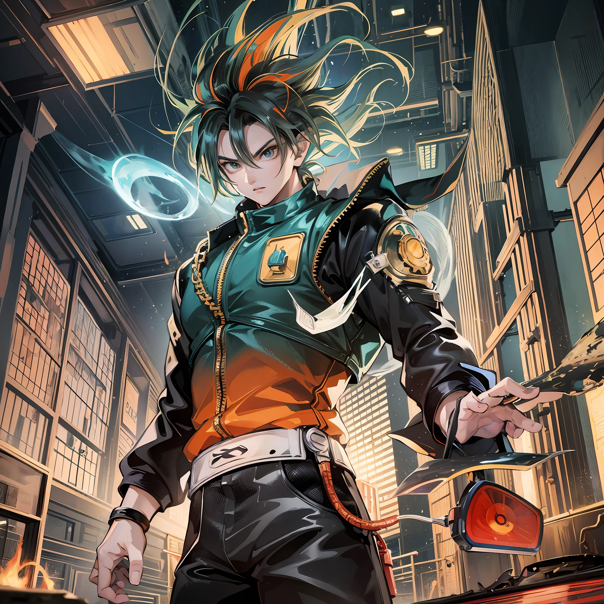 'Dragon Ball', abstract, dreamy, Super Saiyan Kakarot, Digital Grid Effect, Complex Environment, Distortion, painted by AKIRA of 克洋(Katsuhiro) Otomo and Akira Toriyama and FFVII of Tetsuya Nomura, 'perfectly shaded', cinematic lighting, depth of field, vray, volumetric lighting, centered-shot, dynamic pose, Post-Production, professional color grading --auto --s2