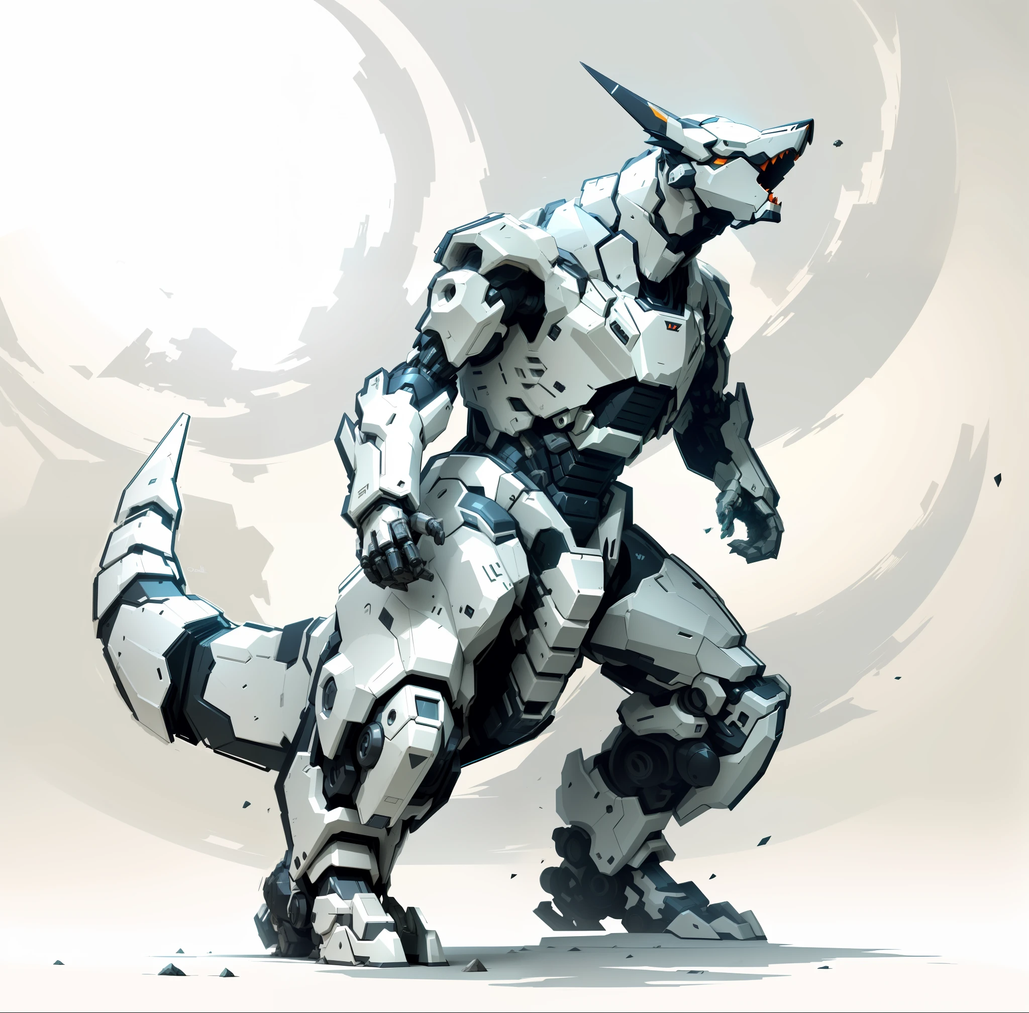 there is a drawing of a robot with a sword in his hand, mecha animal, good boy giant mecha wolf hound, mecha hound, mecha anthropomorphic penguin, male robotic anthro orca, greek god in mecha style, male robotic anthro dolphin, ferra white mecha, official concept art, mecha inspired, cool mecha style