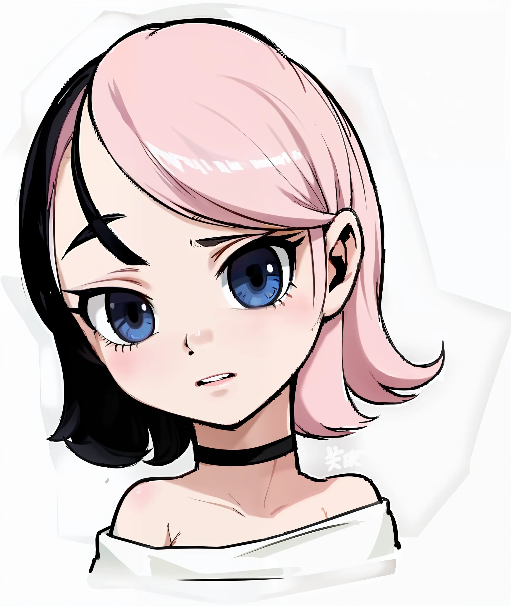 A pink haired cartoon girl wearing a white top, shadow art style, anime character style, flat shadow, cute cute girl, junior high school age, Japanese manga cute temperament,