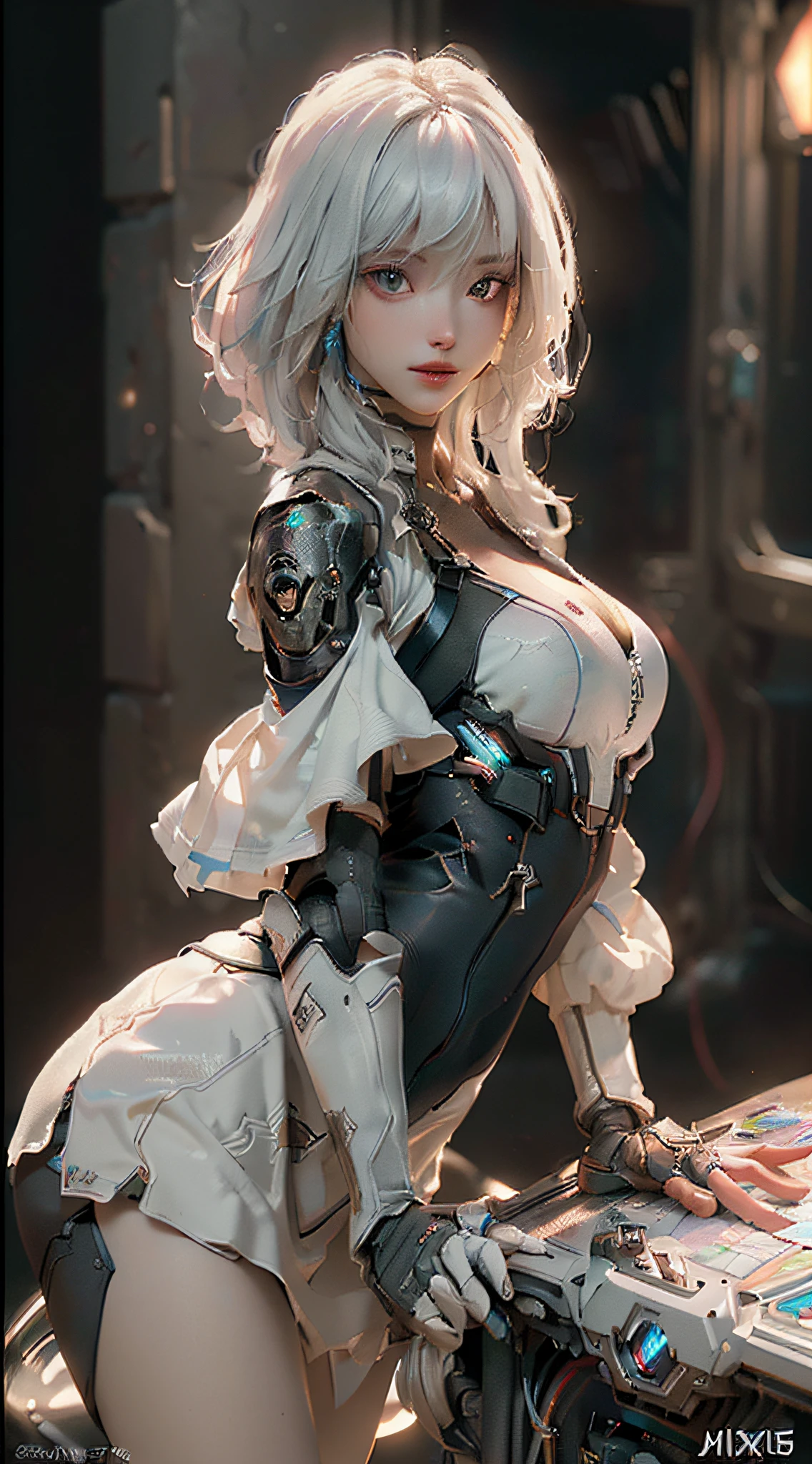 (Best Quality), ((Masterpiece), (Detail: 1.4), 3D, A Beautiful Cyberpunk Woman, HDR (High Dynamic Range), Ray Tracing, NVIDIA RTX, Super-Resolution, Unreal 5, Subsurface Scattering, PBR Textures, Post-Processing, Anisotropic Filtering, Depth of Field, Maximum Sharpness and Clarity, Multi-layer Textures, Albedo and Highlight Maps, Surface Shading, Accurate simulation of light-material interactions, perfect proportions, big breasts, Octane Render, two-color light, large aperture, low ISO, white balance, rule of thirds, 8K RAW,