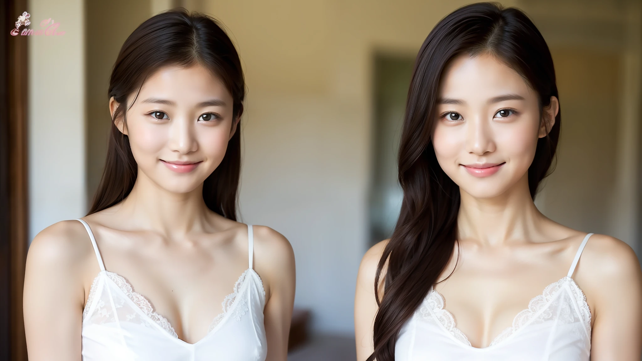 1 young woman, oriental, idol, beauty, 15 years old, white lace camisole, smile, headshot
