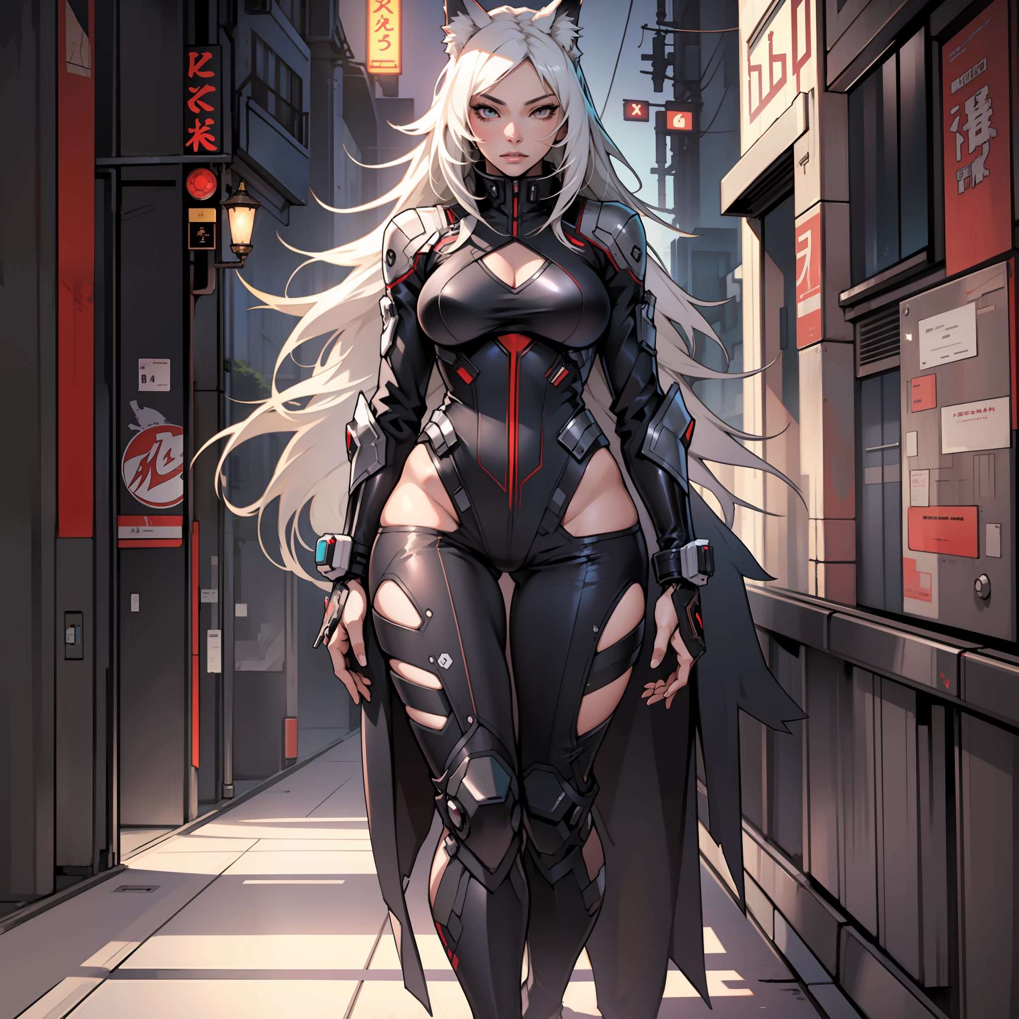 human wolf, woman, anime, realistic, futuristic, full body, long hair, sexy, erotic style, ultra-detailed, high quality erotic, super beautiful, noble, wearing fashionable clothes.