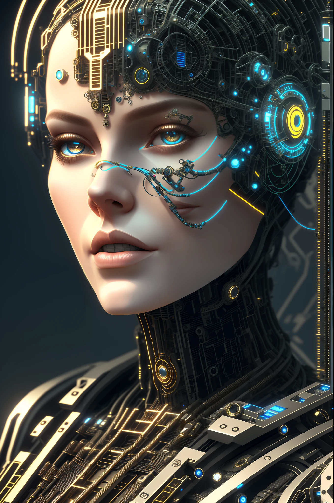 full body cyborg| full-length portrait| detailed face| symmetric| steampunk| cyberpunk| cyborg| intricate detailed| to scale| hyperrealistic| cinematic lighting| digital art| concept art| mdjrny-v4 style