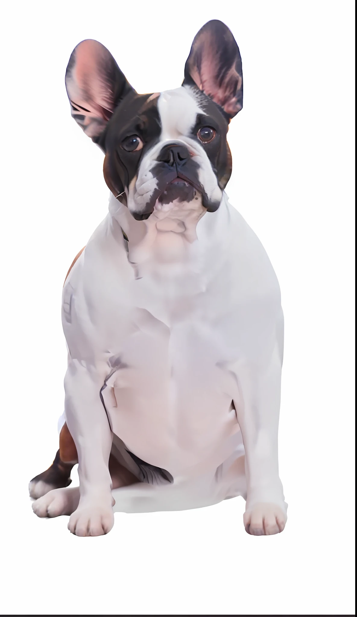 arafed image of a dog sitting on a white surface, french bulldog, full body close-up shot, adult dog, boxer, looking off to the side, cardboard cutout, zoomed out full body, by david rubín, amusing, spotted ultra realistic, full body shot close up, jojo, by Ivan Ranger, cone shaped, full-body-shot