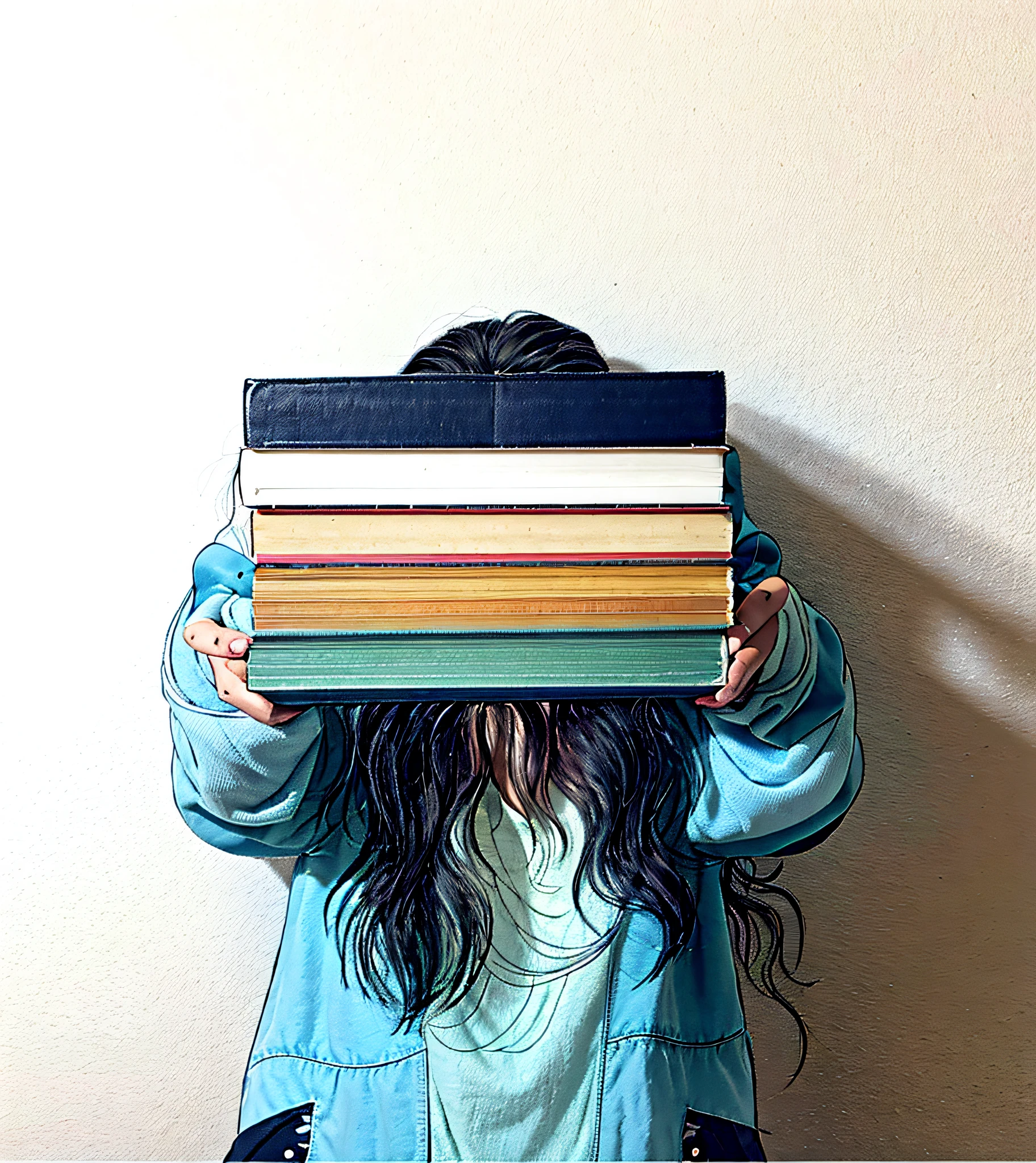 arafed woman holding a stack of books in front of her face, holding a stack of books, holding books, holding a book, filled with books, holding a giant book, book illustration, minimalistic illustration, colored illustration, textbook illustration in clolour, stacks of books, detailed book illustration, book portrait, fully colored, book in hand
