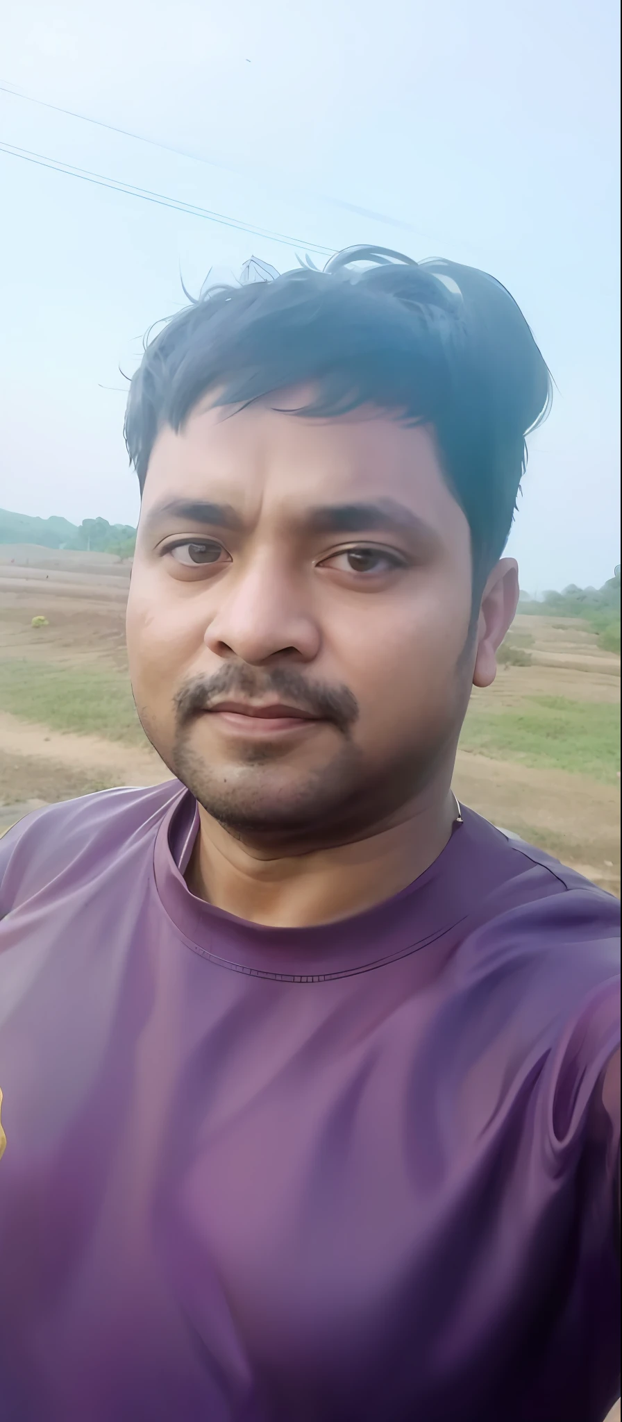 there is a man that is standing in the dirt with a banana, 4 0 years old man, vastayan, without helmet, vinayak, selfie photo, around 1 , about 3 5 years old photograph, dhamphir, with accurate face, very clear picture, 2 7 years old, very veryy picture, without beard