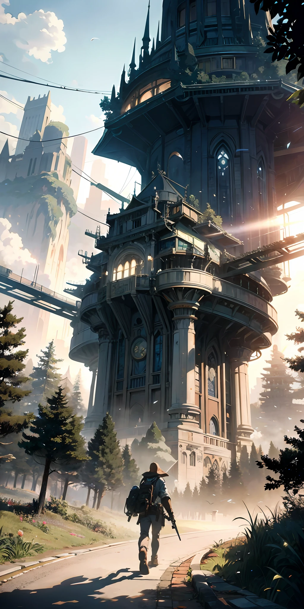 ridiculous resolution, high resolution, (masterpiece:1.4), super detailed, 1boy, seen from above, space, floating, Sky, Clouds, holding_weapon, no_humans, Glow, giant mechanical _ trees , city with tall trees _Architecture, “sky, cloud, glowing, big trees ,comunity,joy, ghost elephants, robot, cybernetic _trees, tree_mech, sci-fi, cityscape, realistic, mechanical” Science Fiction, Cities, Rendered in Octane, hyper realistic, 8k, epic composition, cinematic, octane render, artstation landscape vista photography by Carr Clifton & Galen Rowell, 16K resolution, Landscape veduta photo by Dustin Lefevre & tdraw, 8k resolution, detailed landscape painting by Ivan Shishkin, DeviantArt, Flickr, rendered in Enscape, Miyazaki, Nausicaa Ghibli, Breath of The Wild,,trending in artstation, cgsociety, 8k post-processing highly detailed,Junji Murakami, Mucha Klimt, Sharandula, Hiroshi Yoshida, Tom Bagshaw, Ross Tran, Artgerm,Craig Mullins,dramatic,Junji Murakami, moody lighting rendered by octane engine,characters 8K symmetrical arstation, cape,cinematic lighting, intricate details, 8k detail post processing, hyperealistic, octane rend, Zdzisław Beksiński style, ar 2:3 Reality Reality –auto –v6 –s2Finetuned Model Leonardo Diffusion –Leonardo style –Prompt Magic v2 –high contrast –Prompt Magic Strength 0.40 –1024x1024Px –Guidance Scale 7 –Graphics Engine 5 –3D –Graphics Midjourney --Resize image –Full body –full frame –ar 2:4 –auto –s2 --v 6