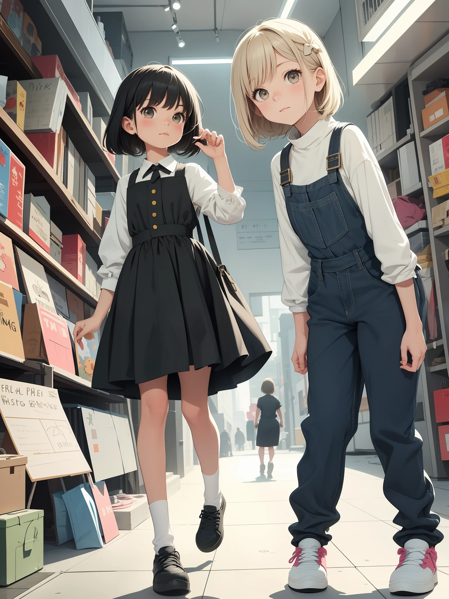 In the picture above, draw the girl's height ratio higher, more cute, and the clothes should be better