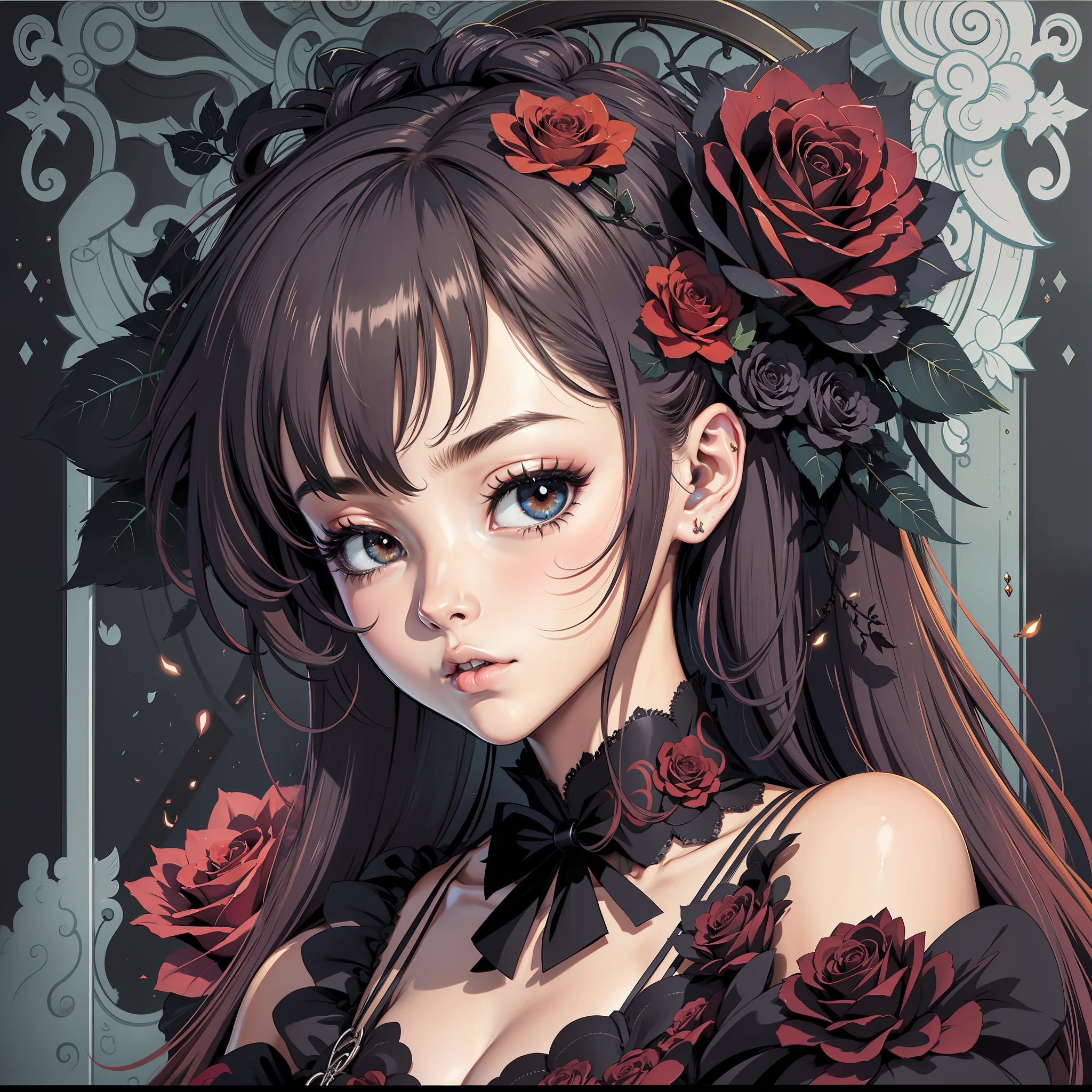 aesthetic nightmare, black roses, anime girl,