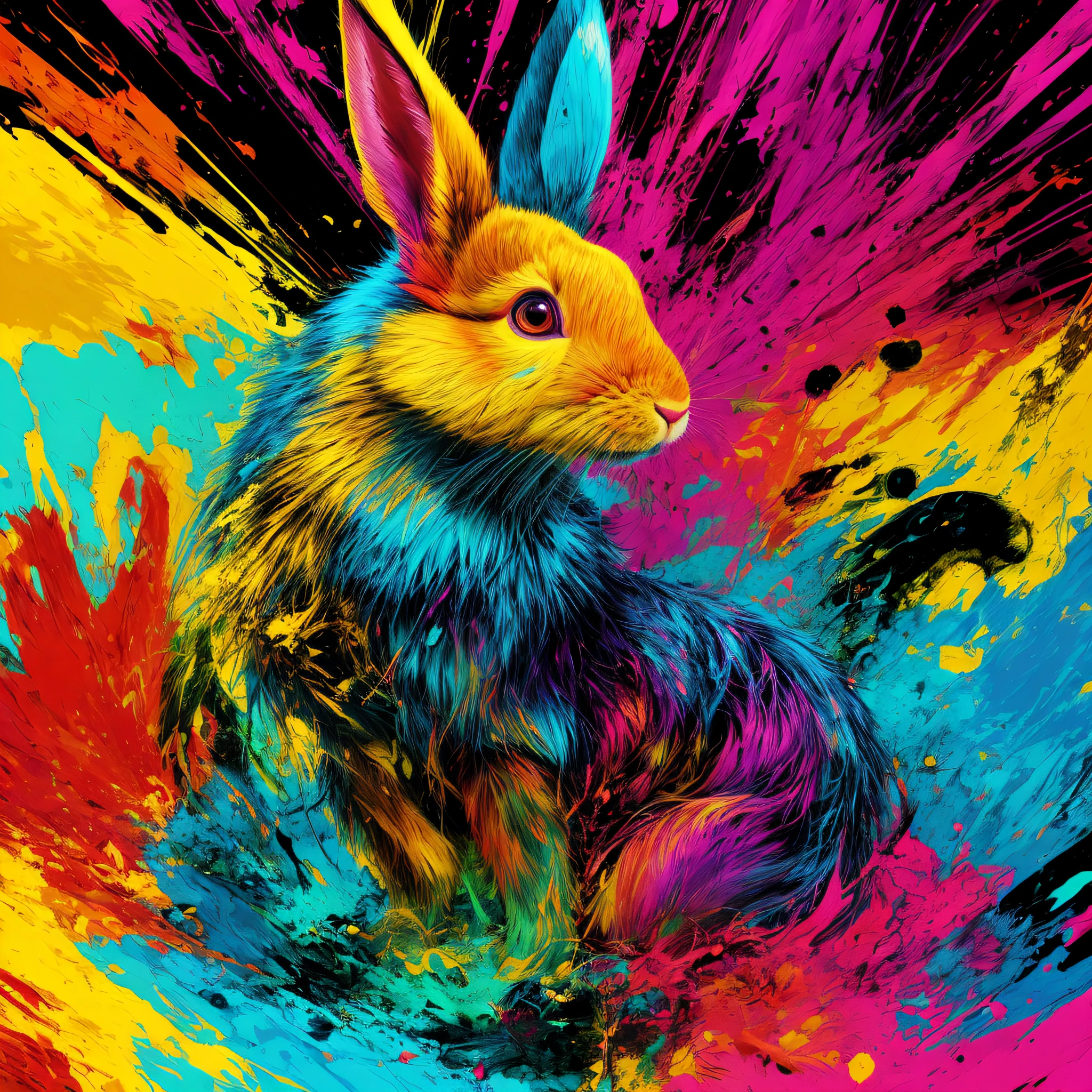 technicolor, vibrant, Chemical rabbit, radioactive glow, Biohazard, abstract art by Petros Afshar, oversaturated