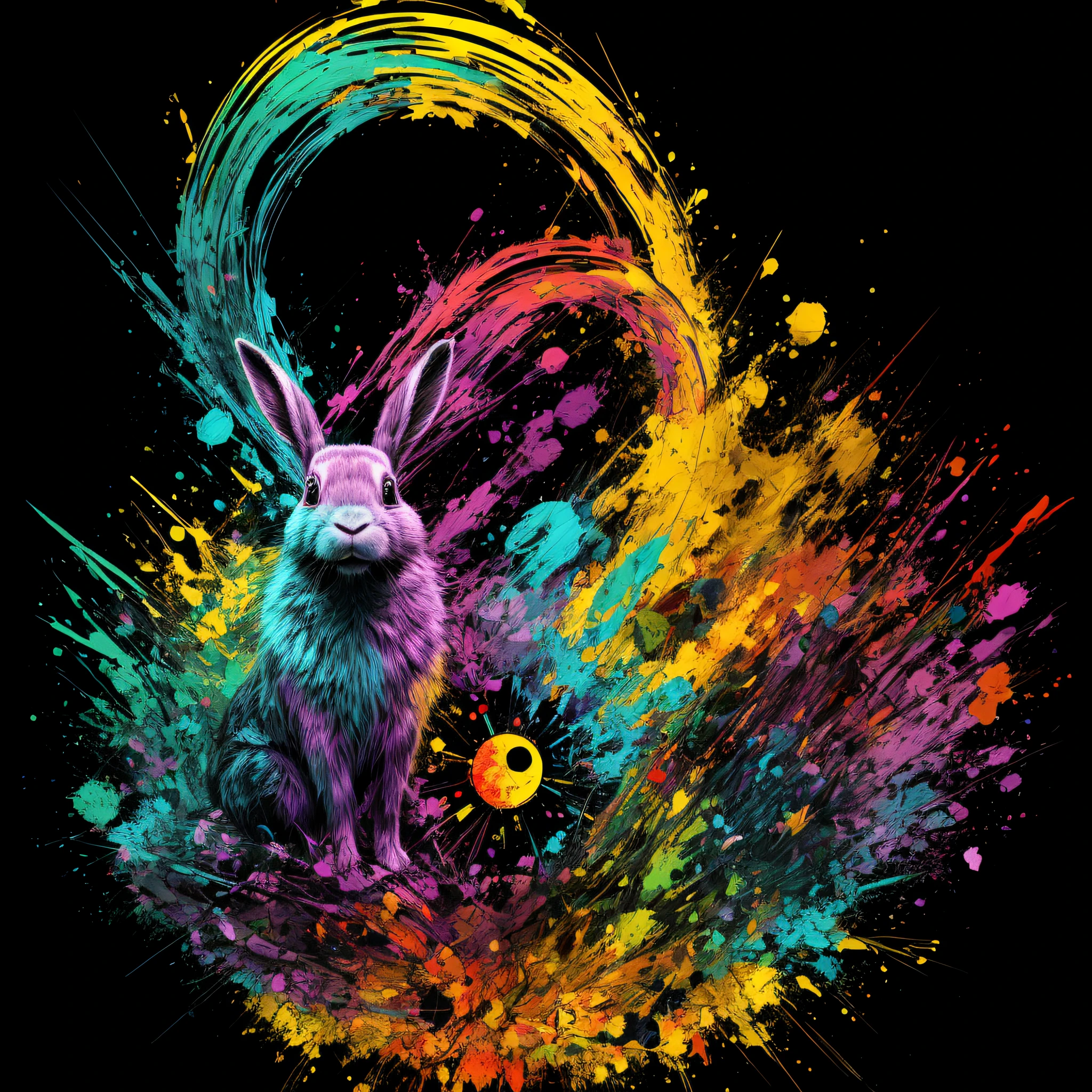 technicolor, vibrant, Chemical rabbit, radioactive glow, Biohazard, abstract art by Petros Afshar, oversaturated