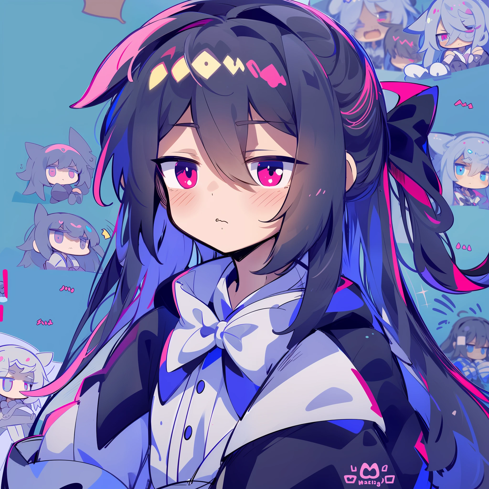 a drawing of a girl with long hair and a bow, small curvy loli, anime girl with cat ears, loli in dress, extremely cute anime girl face, anime moe artstyle, with a sad expression, she has a cute expressive face, rem rezero, tired and haunted expression, small loli girl, & her expression is solemn, tired haunted expression