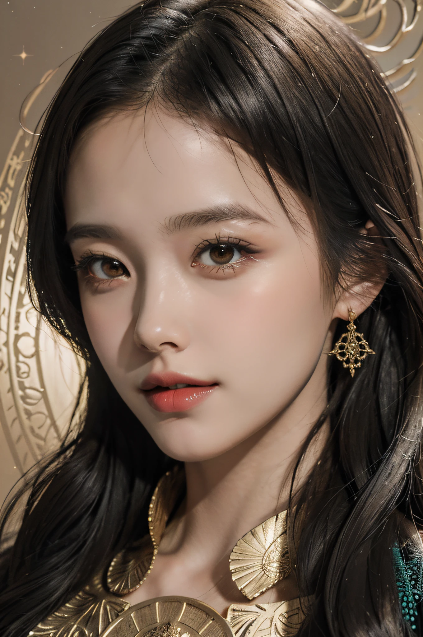 (masterpiece, top quality, best quality, official art, beautiful and aesthetic:1.2), (1girl), extreme detailed,colorful,highest detailed, official art, unity 8k wallpaper, ultra detailed, beautiful and aesthetic, beautiful, masterpiece, best quality, (zentangle, mandala, tangle, entangle) ,holy light,gold foil,gold leaf art,glitter drawing, PerfectNwsjMajic