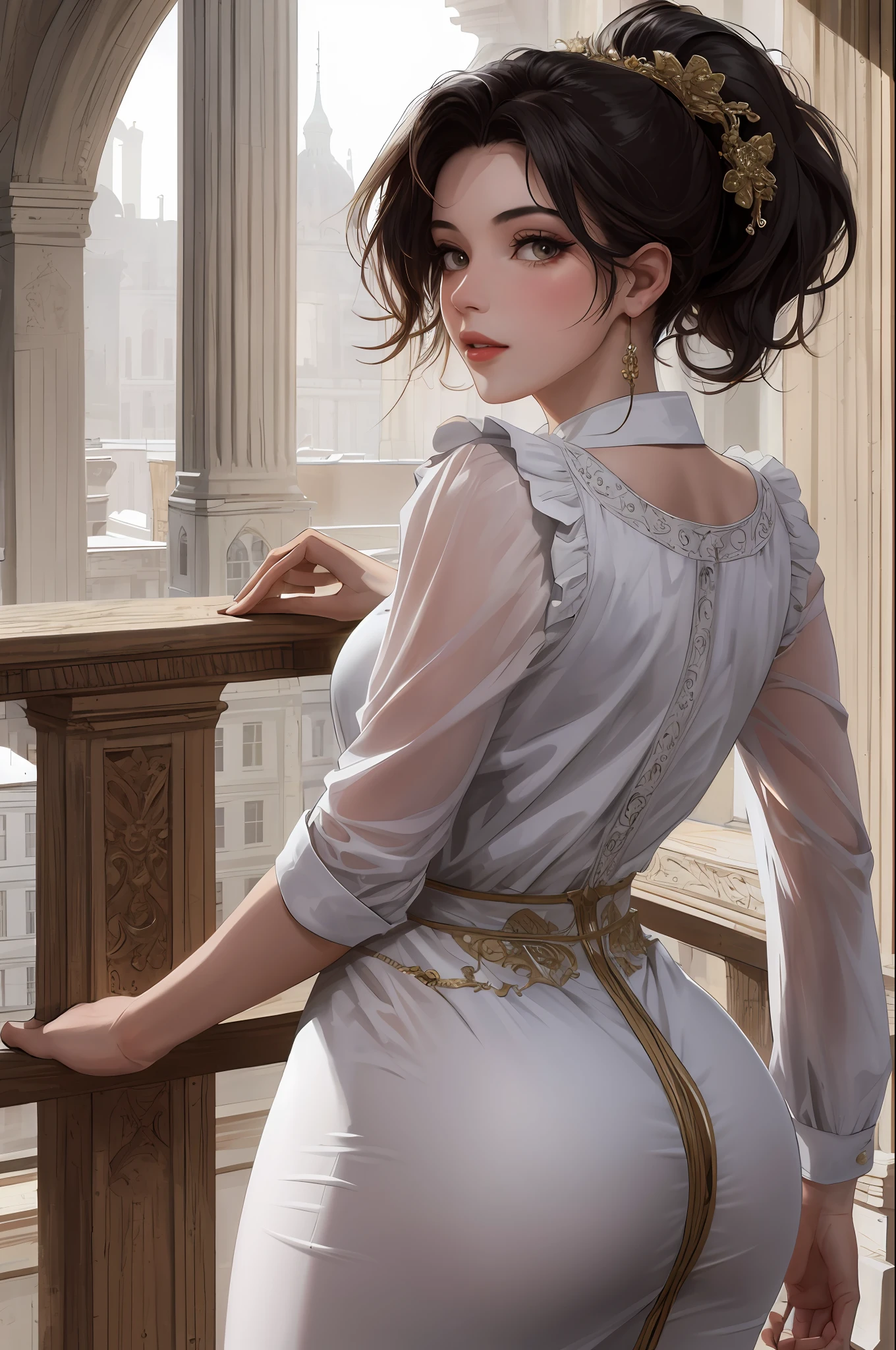 Masterpiece: 1.2, Best Quality), Lifelike, (Real Pictures, Intricate Details, Depth of Field), Makeup, Lips Apart, High Detail, Perfect Face, (: 1.4), (Skin), Thick Thighs, Broad Buttocks, Thin Waist, High, Coral Lips, Blue, Short Hair, Black Eyes, Ponytail, (Girls Leaving School Gate, White Casual Clothes), Sexy, Blush,