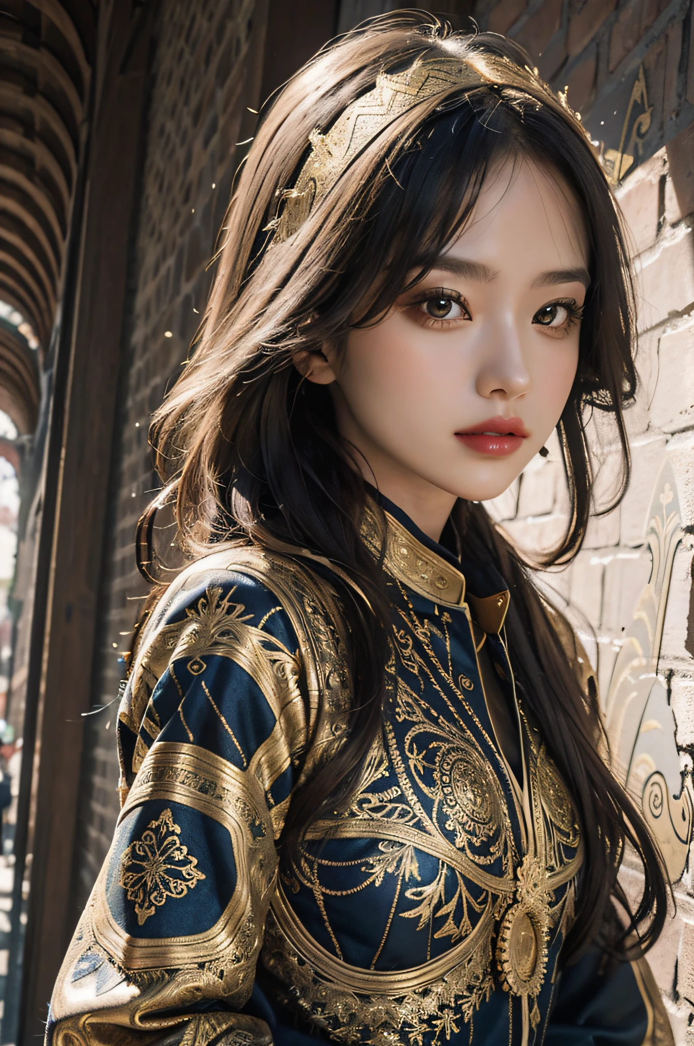 (masterpiece, top quality, best quality, official art, beautiful and aesthetic:1.2), (1girl), extreme detailed,colorful,highest detailed, official art, unity 8k wallpaper, ultra detailed, beautiful and aesthetic, beautiful, masterpiece, best quality, (zentangle, mandala, tangle, entangle) ,holy light,gold foil,gold leaf art,glitter drawing, PerfectNwsjMajic