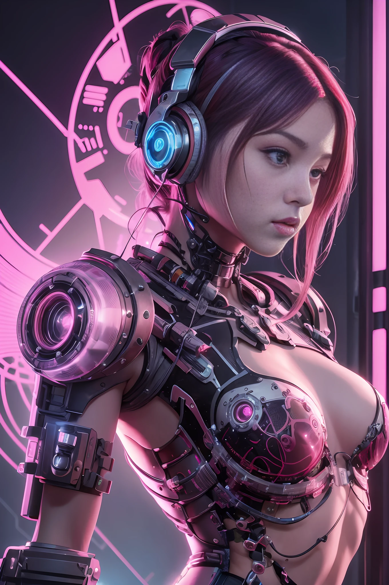 A cute mechanical cyberpunk Rosé Blackpink girl, realistic details, global illumination, shadows, octane render, 8k, ultra sharp,metal,intricate, ornaments detailed, bold cyberpunk colors, hyperdetailed, highly intricate details, realistic light, trending on cgsociety, glowing eyes, facing camera, neon details, machanical limbs, blood vessels connected to tubes,mechanical vertebra attaching to back, mechanical cervical attaching to neck, wires and cables connecting to head --auto --s2