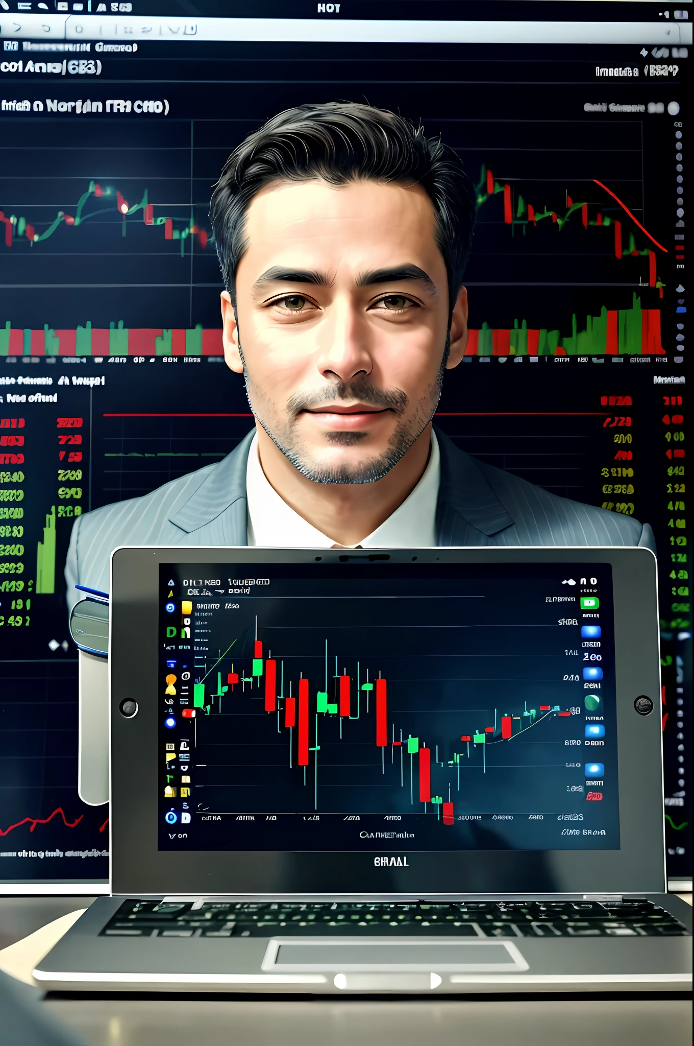masterpiece, best quality, realistic, a man in front of computer \trader,financial charts\),