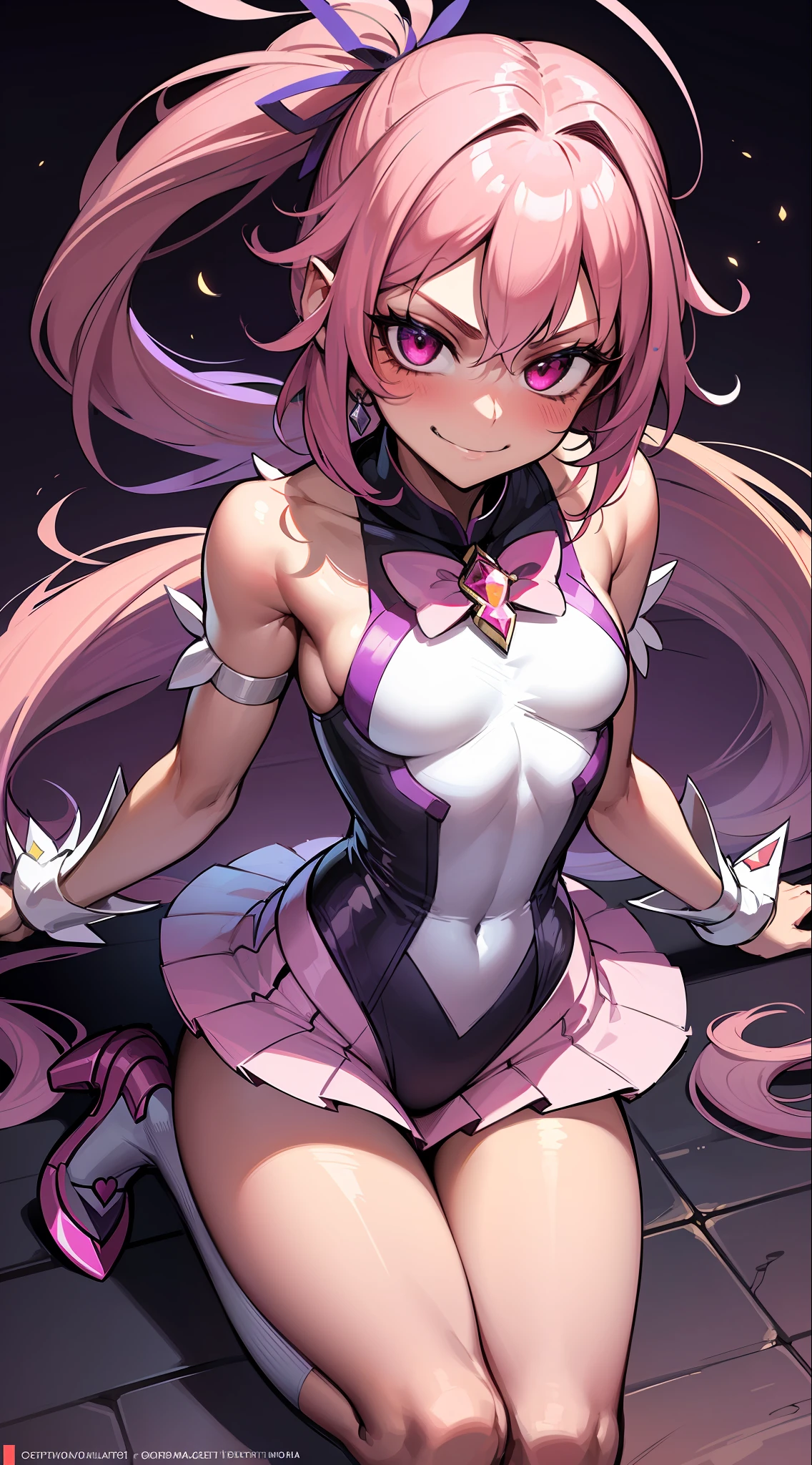 (HD, Sharp, Fractal), Single Woman, Super Glossy Skin, Magical Girl, 18 years old, Leotard, Miniskirt, Evil smile,