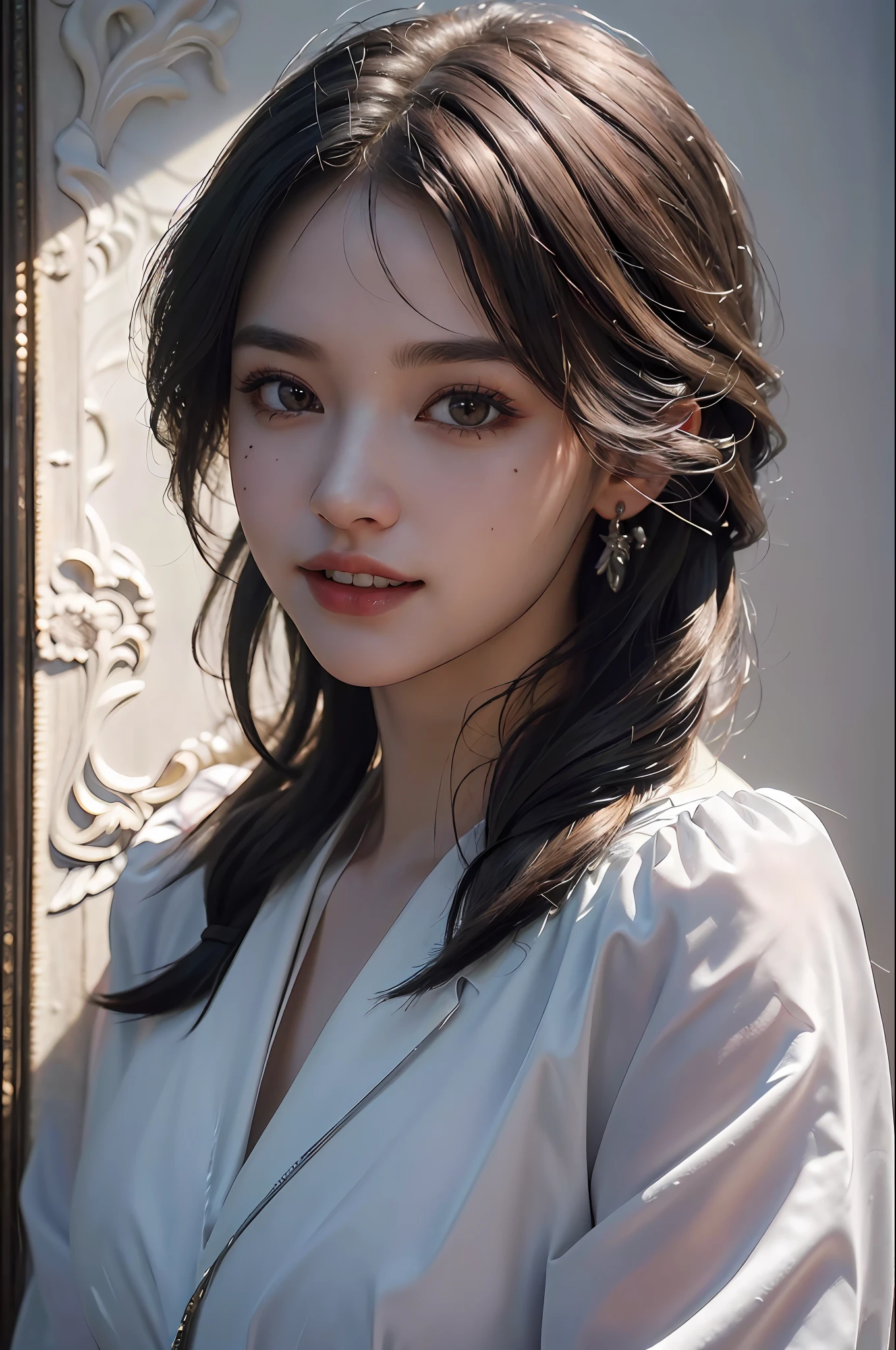 (masterpiece, best quality, beautiful quality, photorealistic, looking at viewer, detailed lighting, extremely detailed skin, extremely detailed hair, extremely detailed teeth, shadows, 8k:1.2), (a picture of a woman, 1girl:1.2),