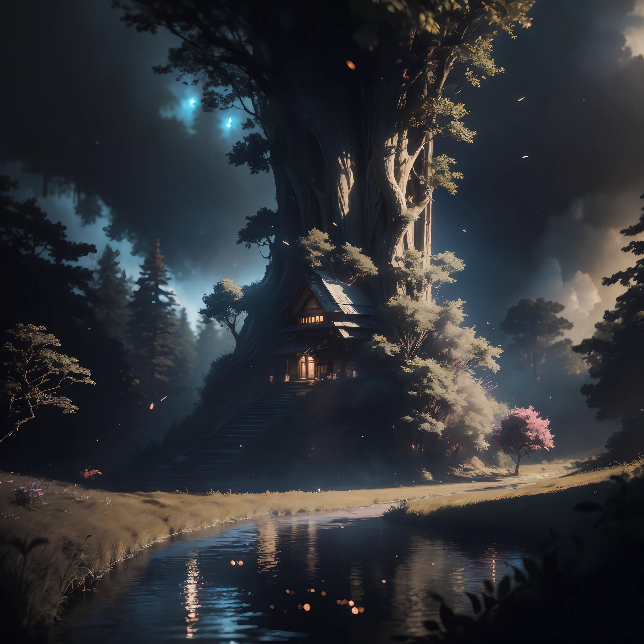 Masterpiece, best quality, (very detailed CG unity 8k wallpaper), (best quality), (best illustration), (best shadows), glow sprite, with a glowing deer, in the swimming pool Drinking water, natural elements in the forest theme. Mysterious forest, beautiful forest, nature, surrounded by flowers, delicate leaves and branches surrounded by fireflies (natural elements), (jungle theme), (leaves), (twigs), (fireflies), (particle effects) etc. 3D , Octane rendering, ray tracing, super detailedSky, Clouds, holding_weapon, no_humans, Glow, giant mechanical _ trees , city with tall trees _Architecture, “sky, cloud, glowing, big trees ,comunity,joy, ghost elephants, robot, cybernetic _trees, tree_mech, sci-fi, cityscape, realistic, mechanical” Science Fiction, Cities, Rendered in Octane, hyper realistic, 8k, epic composition, cinematic, octane render, artstation landscape vista photography by Carr Clifton & Galen Rowell, 16K resolution, Landscape veduta photo by Dustin Lefevre & tdraw, 8k resolution, detailed landscape painting by Ivan Shishkin, DeviantArt, Flickr, rendered in Enscape, Miyazaki, Nausicaa Ghibli, Breath of The Wild,,trending in artstation, cgsociety, 8k post-processing highly detailed,Junji Murakami, Mucha Klimt, Sharandula, Hiroshi Yoshida, Tom Bagshaw, Ross Tran, Artgerm,Craig Mullins,dramatic,Junji Murakami, moody lighting rendered by octane engine,characters 8K symmetrical arstation, cape,cinematic lighting, intricate details, 8k detail post processing, hyperealistic, octane rend, Zdzisław Beksiński style, ar 2:3 Reality Reality –auto –v6 –s2Finetuned Model Leon --auto --s2