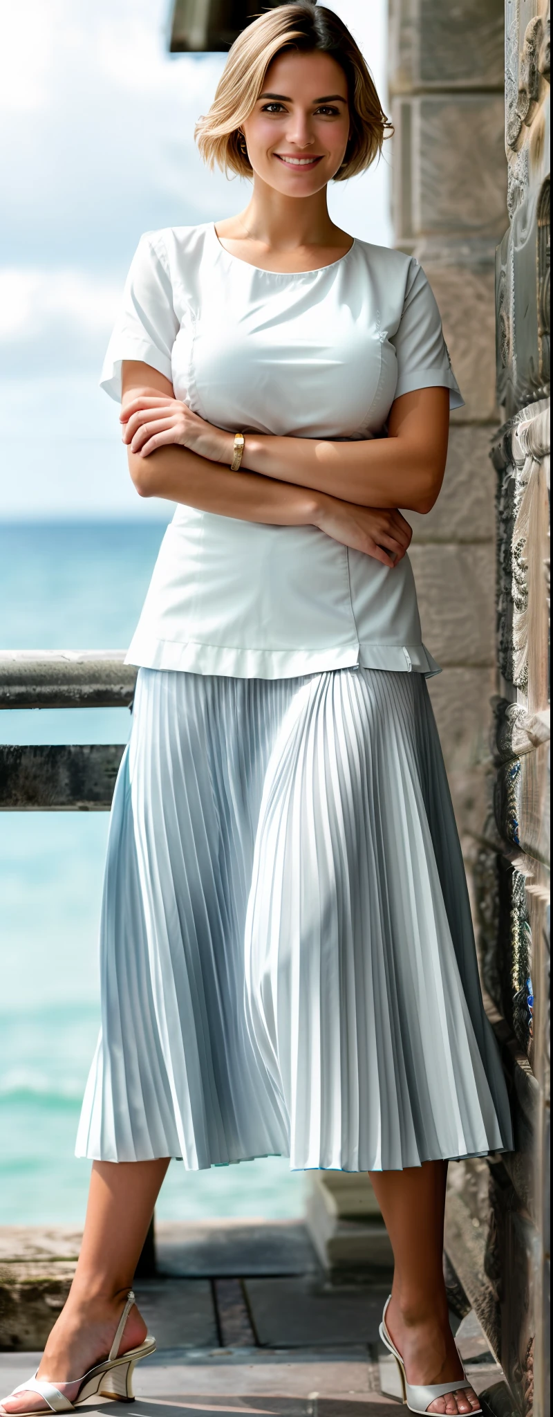 35mm f1.4 Kodak portra 400 photograph, extremely high quality RAW photograph, (a therapist is going to lovingly breastfeed you while wearing a long skirt:1.2), (shy) authentic (kind and tender) lesbian woman wearing a short blazer with a very very detailed (long (fully pleated) full circle skirt) and (simple) low heeled office shoes, very very intricate hyper-detailed symmetric (attractive graceful young feminine face) with (sad, tired) eyes and a (flirty smile:1.3), full of empathy and compassion and love, (pronounced feminine features:1,3), big boobs, large breasts, (highly detailed ultra accurate realistic) hands and fingers, ((windy conditions and wind blowing)), epic composition, highly detailed attributes, highly detailed atmosphere, detailed background, intricate, Exquisite details and textures, highly detailed,