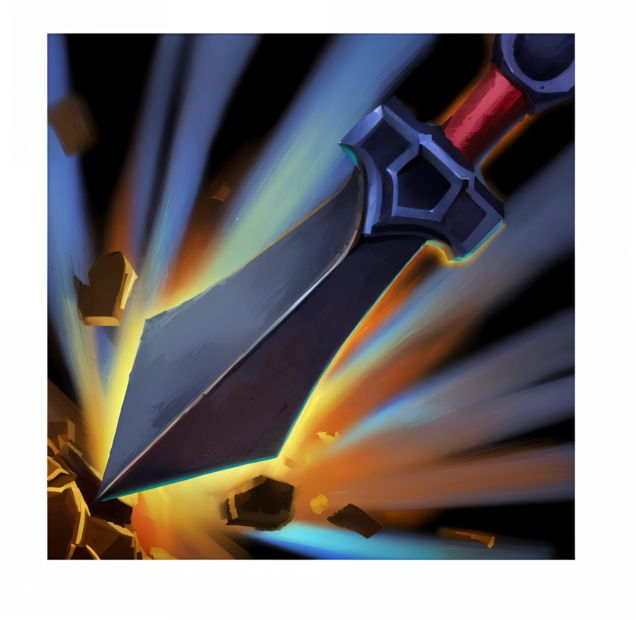 there is a picture of a sword with a red handle, hearthstone weapon art, jagged sword, sword slash, league of legends style art, by Jason Benjamin, warcraft blizzard weapon art, glaive, splash art, detailed game art, polearm glaive, legendary sword of technology, by Jens Søndergaard, by Kanbun Master, polearm