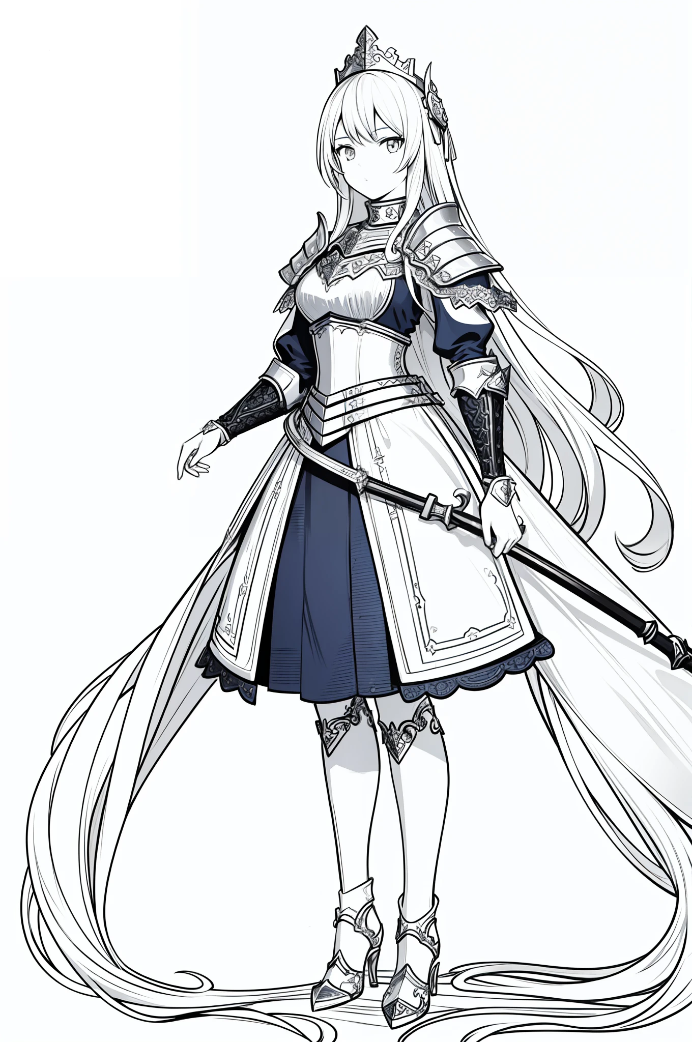Masterpiece, best quality, (detailed background), high contrast, 1 girl, bust, cowboy shot, (white background: 1.5), clean line drawing, knightly outfit