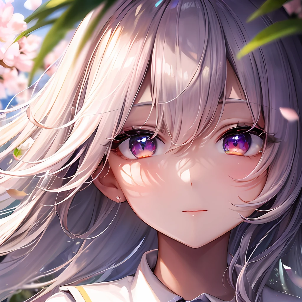 Absurdity, {1 schoolgirl}, {blush shy}, (real: 0.75), (waving: 0.9), high-resolution texture {transfer student} {school uniform} {3D high-definition background} {Cherry blossom tree-lined path} {Cherry blossom scattering} {{Jump with one hand}} {Long white yellow hair} {Super High Quality} {Super Awesome} {Skirt} {Knee-High Socks} {Beautiful Scene with Sun} {Detailed representation of fingers} {Clearly depict small white light reflections in the pupils, which adds depth to the pupils} {Full Body} {Expressive in your hands} {Make your fingers expressive} {A woman with a little adult charm} {Sun} {Fine weather} {best detail eyes} {Super Definition Masterpiece Best Quality:1.2 4DCG High Quality} {Break (Crystal: 1.3), focusing on girls, shining, highly detailed faces and eyes} {Break Bright color contrast is eye-catching, blur effect adds depth}