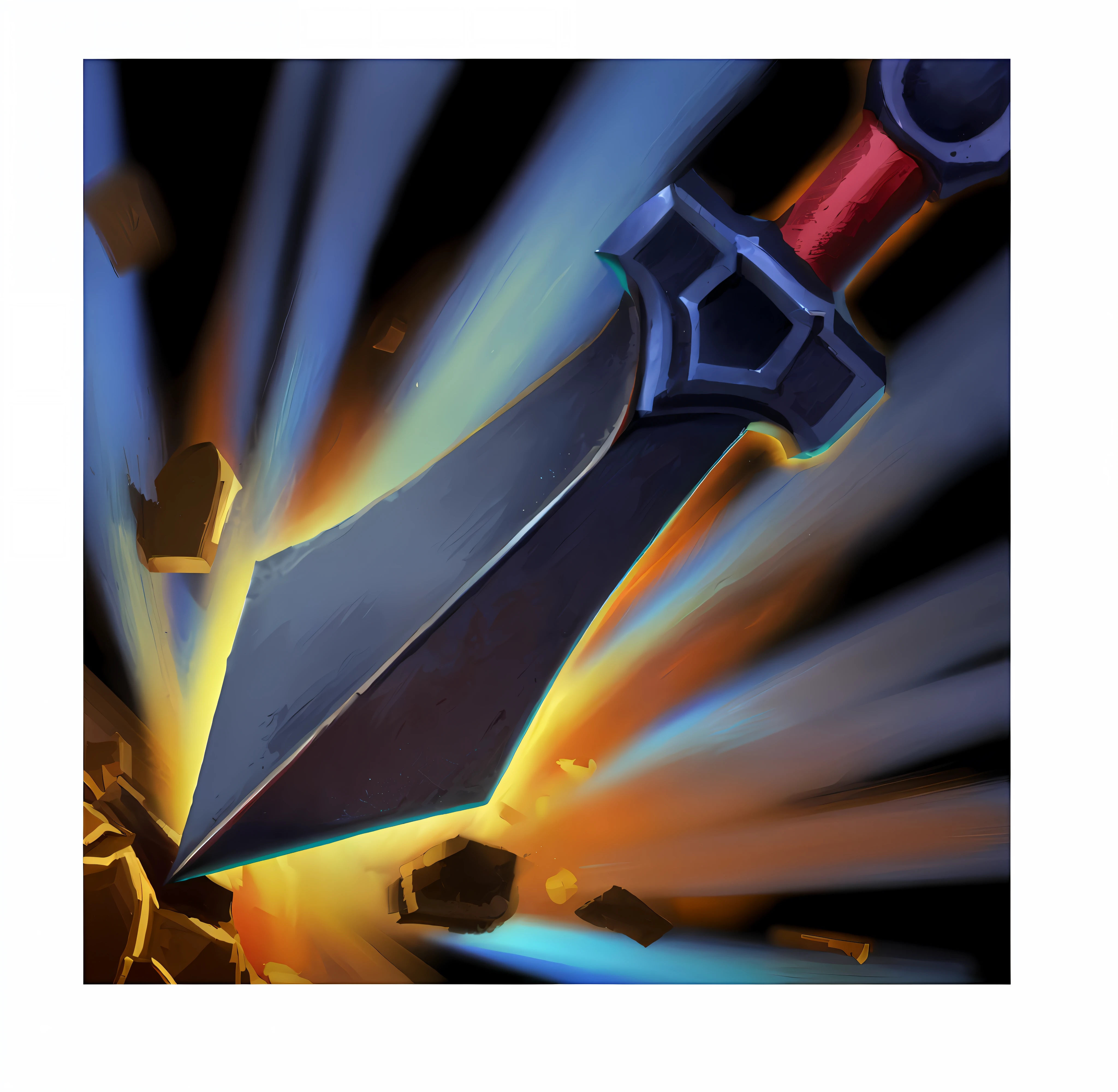 there is a picture of a sword with a red handle, hearthstone weapon art, jagged sword, sword slash, league of legends style art, by Jason Benjamin, warcraft blizzard weapon art, glaive, splash art, detailed game art, polearm glaive, legendary sword of technology, by Jens Søndergaard, by Kanbun Master, polearm