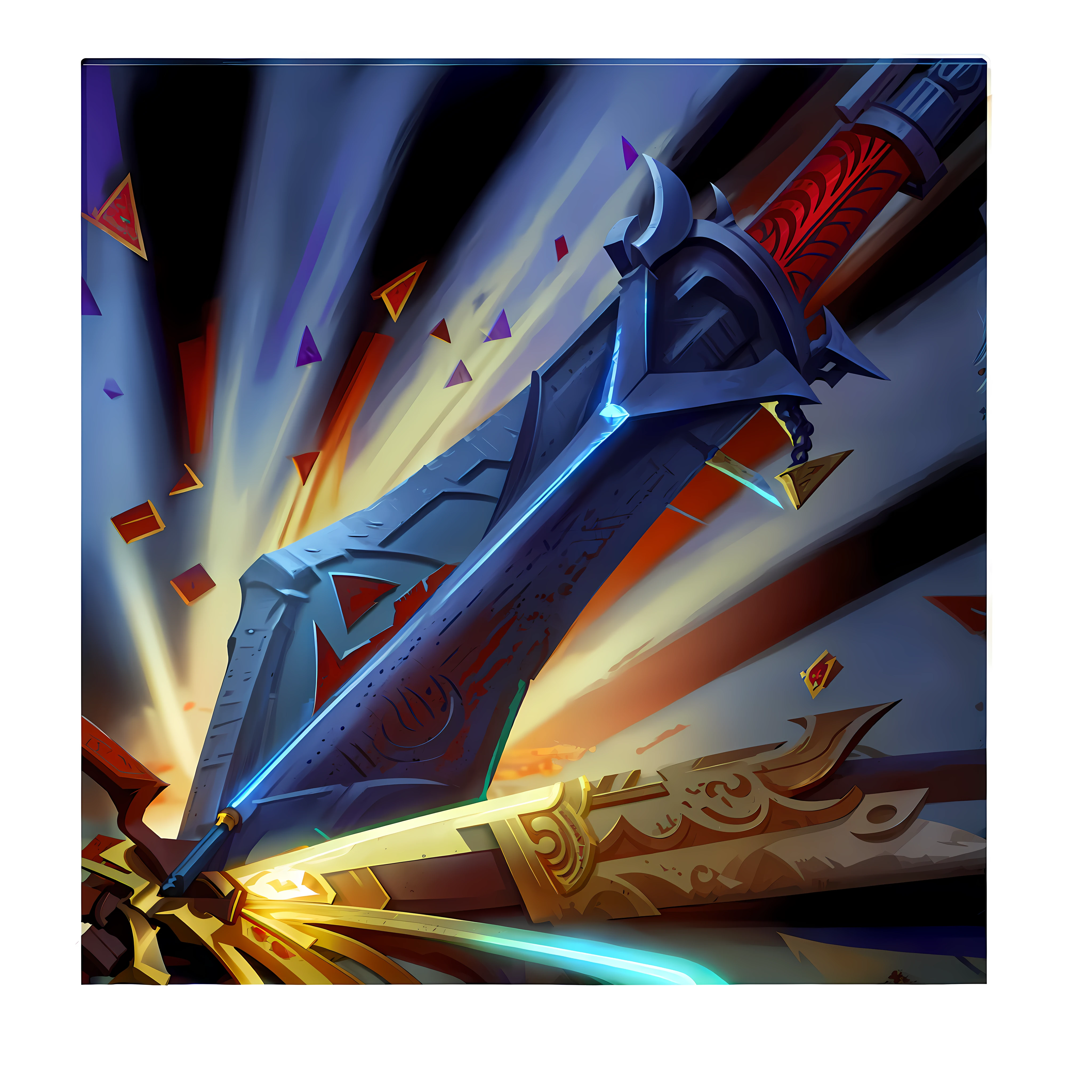 there is a very large sword with a red handle on it, hearthstone weapon art, league of legends style art, glaive, jagged sword, medievil spear, detailed game art, league of legends art style, from league of legends, official splash art, warcraft blizzard weapon art, polearm glaive, splash art, league of legend illustration, sword slash