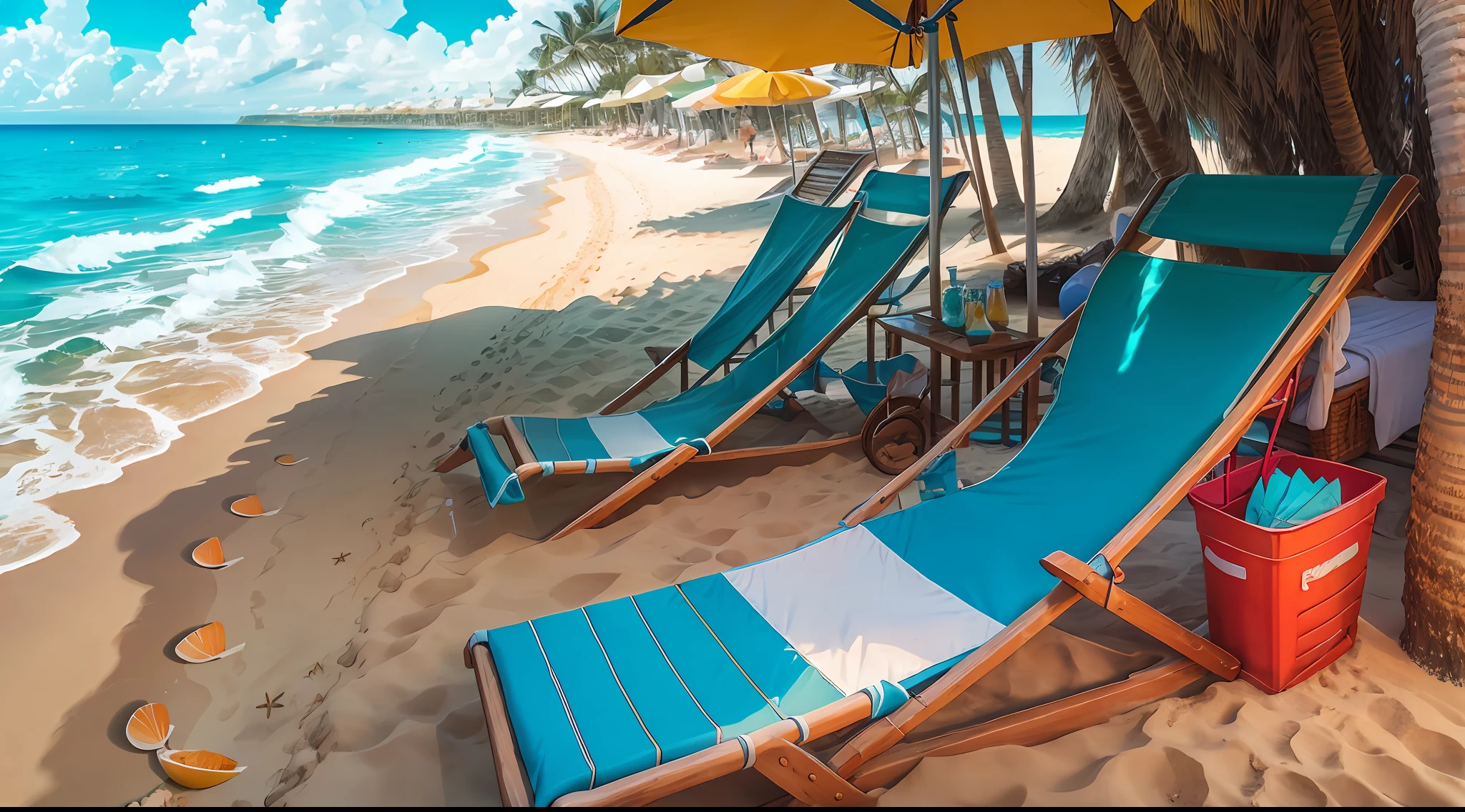 In this picture, we can see a wide beach, fine sand white as snow, crystal clear. The sea is choppy and turquoise waters undulating with the wind, gently lapping the shore of the beach. From time to time, a few flying seagulls appear on the surface of the sea, soaring freely in the air, seemingly chasing the waves.
By the beach, beach chairs, umbrellas, beach balls and a range of other play items can be found everywhere. People enjoy the sun, sand and sea on the beach. Some people walk on the beach, feeling the gentle breeze of the sea and the lapping of the waves; Some people frolic in the sea, enjoying the cool water and the laughter of the sand; Others bask in the sun on beach chairs and enjoy the tranquil time and the view of the sea.
The island in the distance is shady and lush. In the sky, the sun is hanging high, spilling warm sunlight, making this beach brighter and fresher. The whole beach is full of life and vitality, making people feel the wild and beautiful nature of nature.
In such a beautiful beach scene, people can temporarily put aside all worries and worries, enjoy endless joy and freedom, and at the same time feel the infinite charm and beauty of nature. --auto --s2