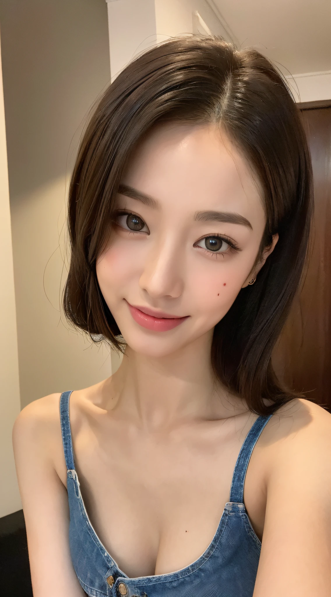 ((Best Quality, 8K, Masterpiece: 1.3)), 1girl, Slim Abs Beauty: 1.3, (Casual hairstyle, Big Breasts: 1.2), Dress: 1.1, Super fine face, Detailed eyes, Double eyelids, smile, Home, Focus
