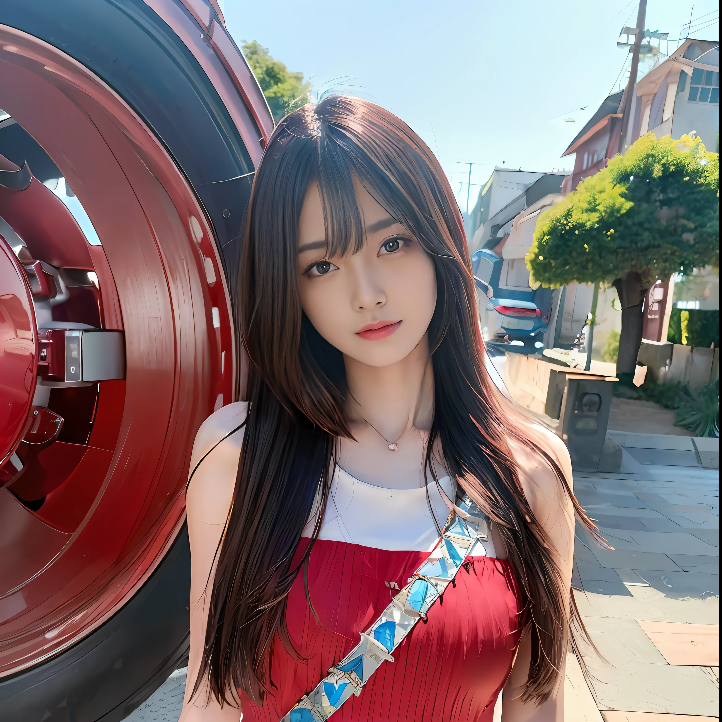(8k, RAW photo, best quality, masterpiece:1.2), (realistic, photo-realistic:1.2)(raw photo) (extremely detailed CG unity 8k wallpaper) detailed and intricate, original,highres,[1girl:background:0.6]looking at viewer,upper body，red shidudou, ,machinery,, Mecha