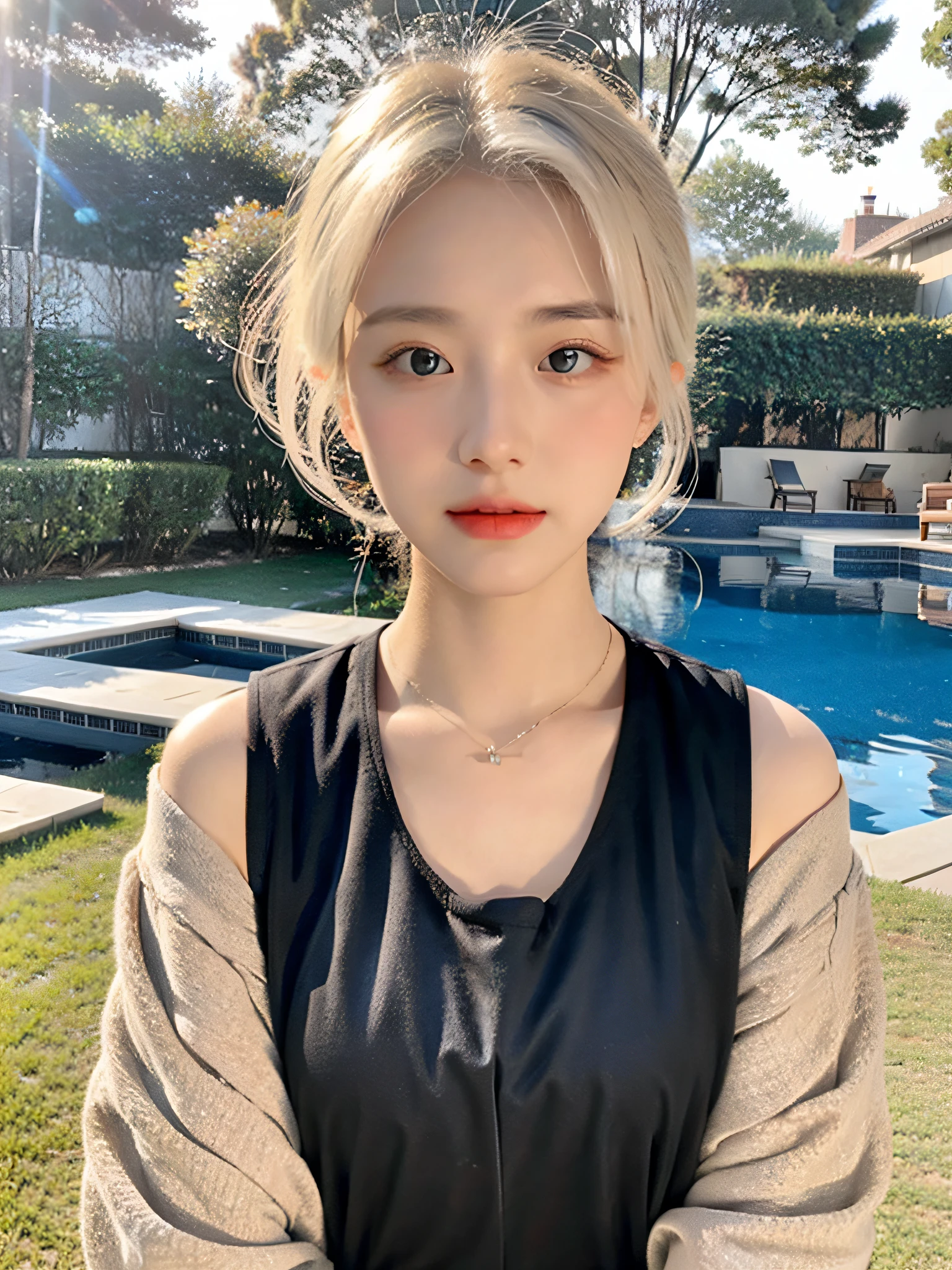 Best Quality, Realistic, Realistic, Extremely Meticulous, Extremely Delicate and Beautiful, RAW 20 years old female, pool, transparent water, transparent clothes, transparent, white hair, detailed eyes, smaller head, cute girl, beautiful eyes, real face, real skin, realistic face, realistic skin, detailed eyes, detailed facial features, transparent clothes, vest line, dynamic pose, looking at the audience, detailed face and chest, (pureerosface_v1:0.33), ( ulzzang-6500:0.33),