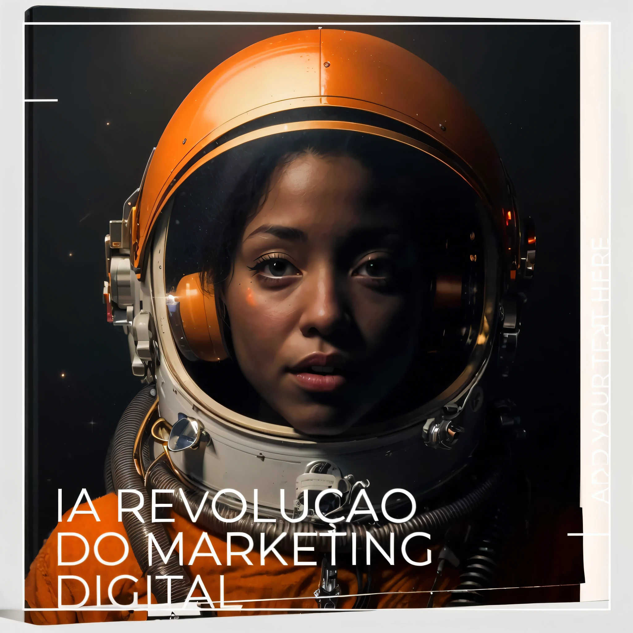 a close up of a book with a picture of a woman in a space suit, by Giorgio Cavallon, digital provio, digital provio, marketing, digital marketing, by Luis Miranda, by João Artur da Silva, by André Castro, digital, by david rubín, # digital 2 d, by Luis Molinari, recusion beeple, advert