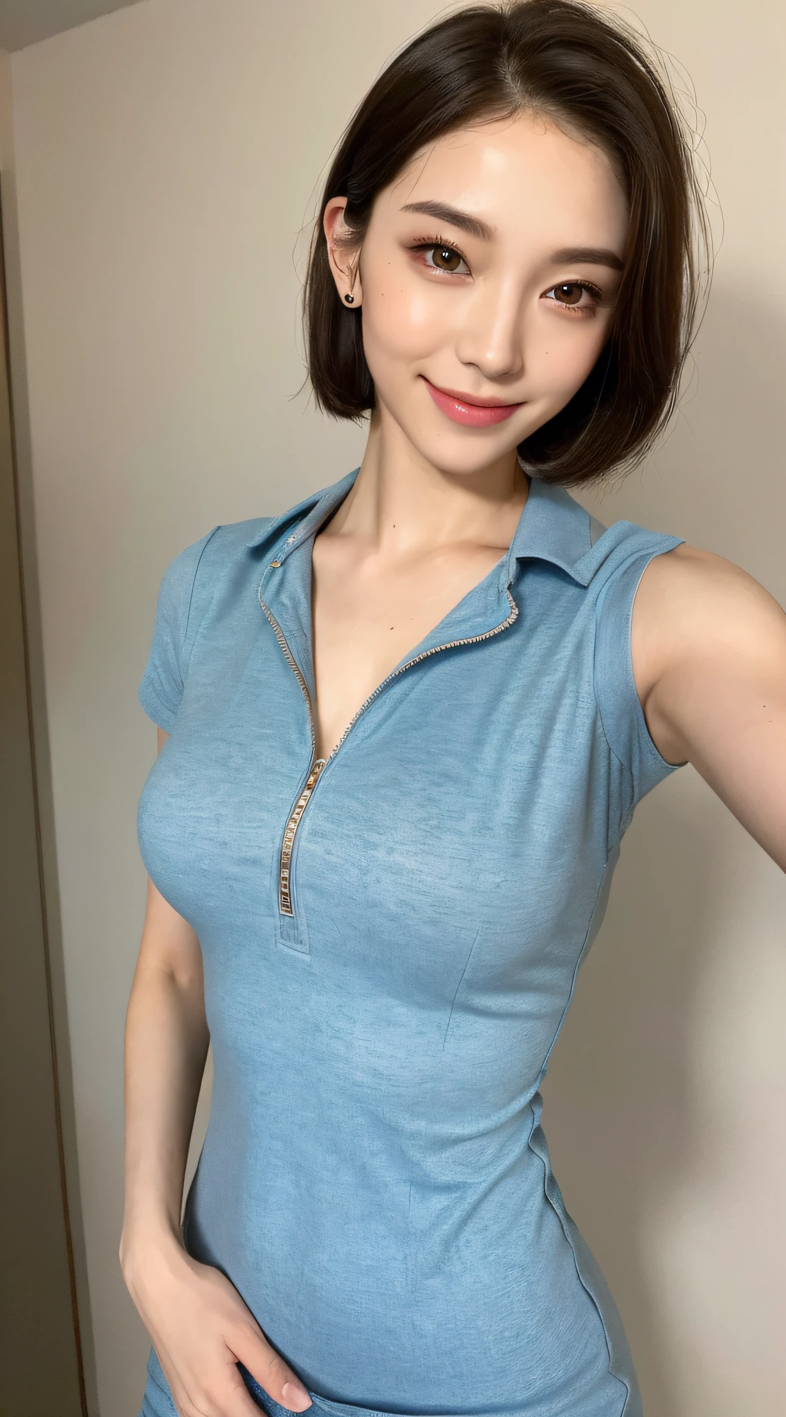 ((Best Quality, 8K, Masterpiece: 1.3)), 1girl, Slim Abs Beauty: 1.3, (Casual hairstyle, Big Breasts: 1.2), Dress: 1.1, Super fine face, Detailed eyes, Double eyelids, smile, Home, Focus