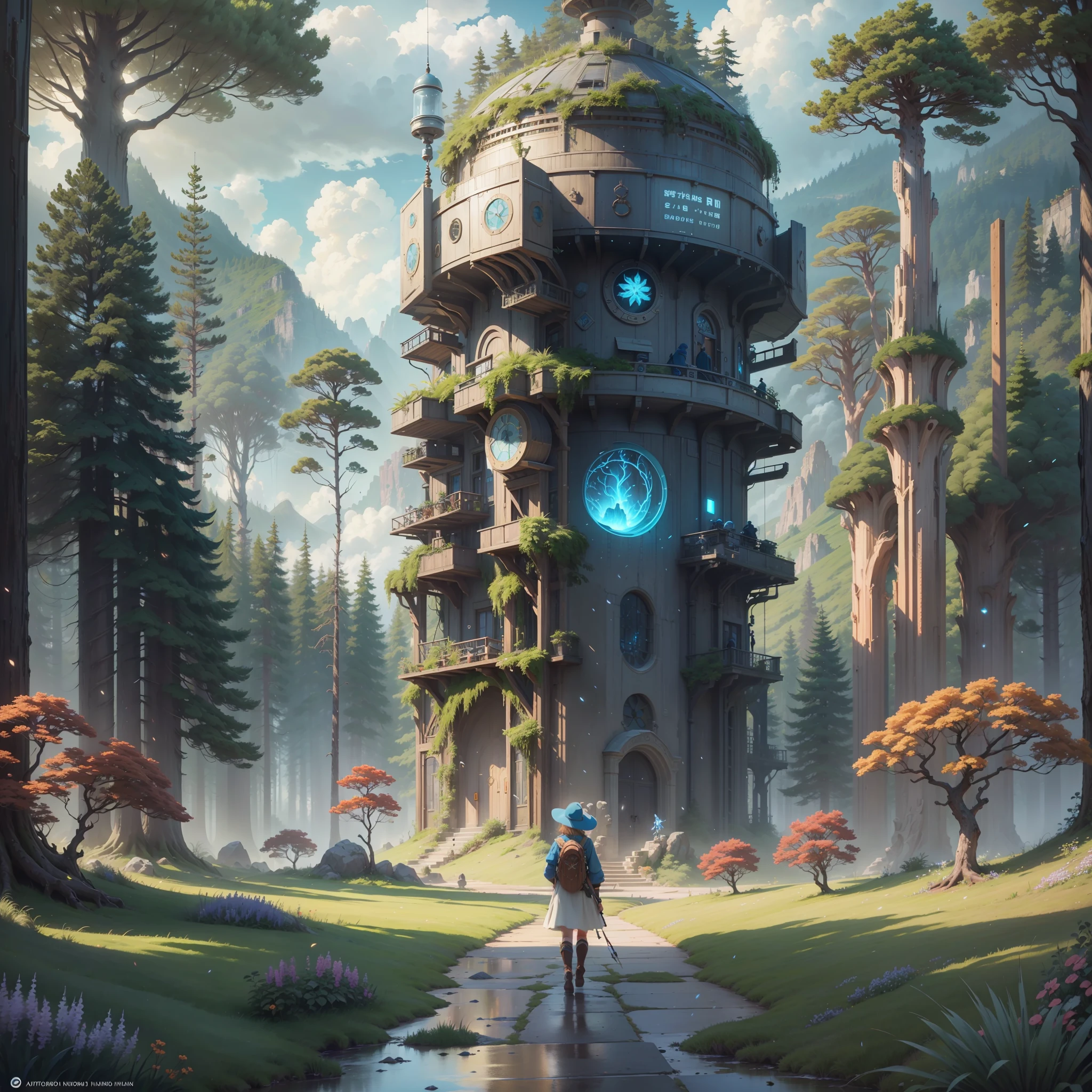 Masterpiece, best quality, (very detailed CG unity 8k wallpaper), (best quality), (best illustration), (best shadows), glow sprite, with cyborgs, natural elements in the forest theme. Mysterious forest, beautiful forest, nature, surrounded by flowers, delicate leaves and branches surrounded by fireflies (natural elements), (jungle theme), (leaves), (twigs), (particle effects) etc. 3D , Octane rendering, ray tracing, super Detailed Sky, Clouds, holding_weapon, no_humans, Glow, giant mechanical _ trees , city with tall trees _Architecture, “sky, cloud, glowing, big trees ,cybernetic landscape, robot, cybernetic _trees, tree_mech, sci-fi, cityscape, realistic, mechanical” Science Fiction, Cities, Rendered in Octane, hyper realistic, 8k, epic composition, cinematic, octane render, artstation landscape vista photography by Carr Clifton & Galen Rowell, 16K resolution, Landscape veduta photo by Dustin Lefevre & tdraw, 8k resolution, detailed landscape painting by Ivan Shishkin, DeviantArt, Flickr, rendered in Enscape, Miyazaki, Nausicaa Ghibli, Breath of The Wild,,trending in artstation, cgsociety, 8k post-processing highly detailed,Junji Murakami, Mucha Klimt, Sharandula, Hiroshi Yoshida, Tom Bagshaw, Ross Tran, Artgerm,Craig Mullins,dramatic,Junji Murakami, --auto --s2