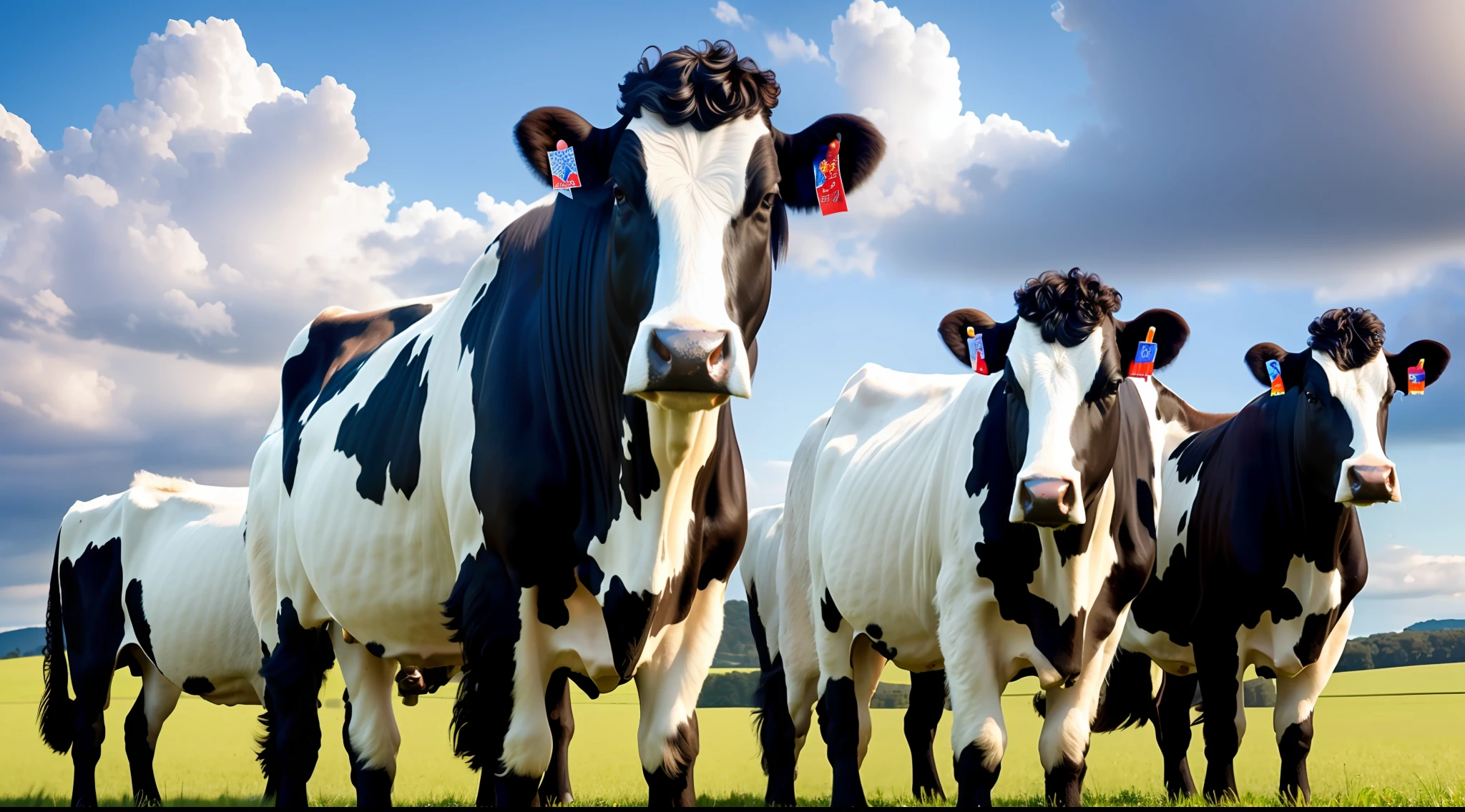 4k, 8k, photorealistic, a herd of Holstein Friesian cows standing in a field